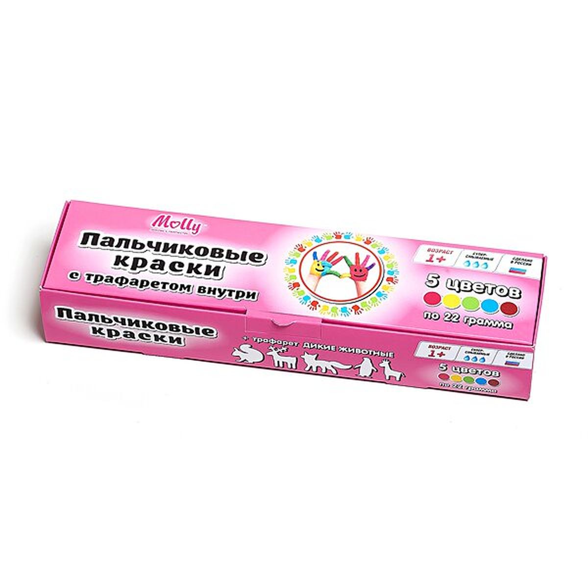 Molly Краски пальчиковые с трафаретом Дикие животныеFS-00103 Molly Краски пальчиковые с трафаретом Дикие животныеFS-00103Пальчиковые краски Molly Дикие животные предназначены для совсем еще маленьких детей, которые в силу своего возраста не в состоянии удерживать в руке кисть, но уже испытывают потребность в рисовании. Нетоксичные пальчиковые краски для детей являются абсолютно безопасными. Смешивая краски и рисуя пальчиками, ребенок развивает воображение, уверенность в себе и независимость.Консистенция пальчиковых красок позволяет наносить их практически на любую поверхность: стекло, плитка в ванной, бумага. Пальчиковые краски, сделанные на водной основе, легко снимаются с любой поверхности, смываются с рук и отстирываются с одежды.Чудесные пальчиковые краски Молли предназначены для маленьких детей от 1 года. В наборе с красками вы найдете тематический пластиковый трафарет, с которым учиться рисовать будет легче и гораздо интересней.