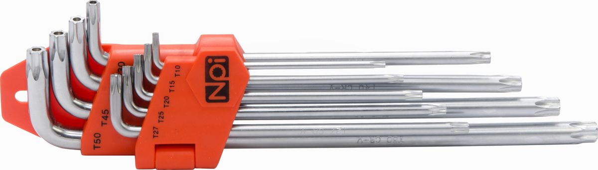 Набор ключей шестигранных NPI, Torx T10-T50, 9шт80621 Набор ключей шестигранных NPI, Torx T10-T50, 9шт80621Набор ключей шестигранных NPI Torx T10-T50 9шт. Набор 9 штук. С магнитным наконечником. Наконечники: T10, T15, T20, T25, T27, T30, T40, T45, T50. Изготовлены из высококачественной хром-ванадиевой стали.Соответствуют европейскому стандарту ISO 2936.