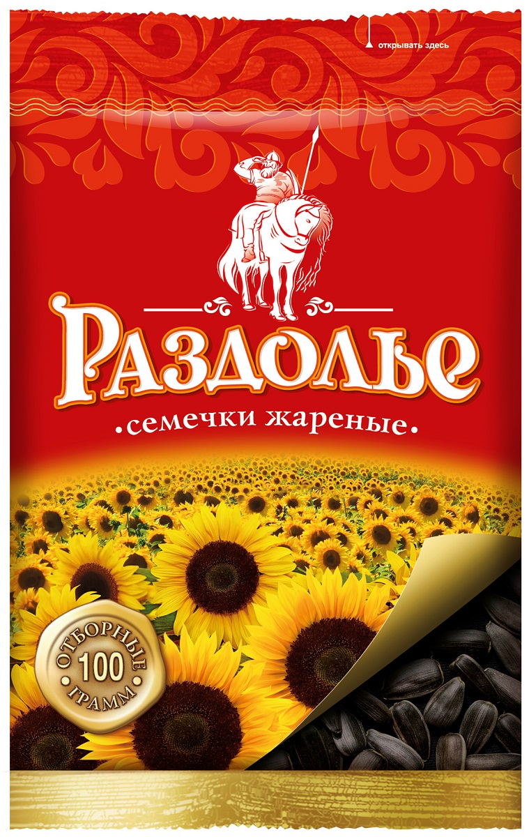 Раздолье семечки жареные особая жарка, 100 г0120710 Раздолье семечки жареные особая жарка, 100 г0120710Раздолье – крупные отборные семечки кондитерских сортов, выращенные специально для того, чтобы их потреблять как отдельный самостоятельный продукт (в отличии от масличных семечек они крупнее, вкуснее и легче очищаются). Наша семечка попадает в упаковку прямиком с российских полей, воплощая главную идею продукта - Богатство и сила родной земли.