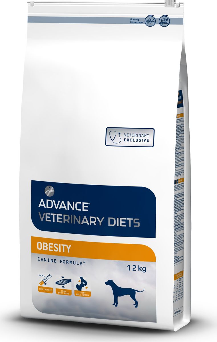 Корм сухой Advance Obesity Management для собак при ожирении, 12 кг0120710 Корм сухой Advance Obesity Management для собак при ожирении, 12 кг0120710Advance - высококачественный корм супер-премиум класса испанской компании Affinity Petcare, которая занимает лидирующие места на европейском и мировом рынках. Корм разработан с учетом всех особенностей развития и жизнедеятельности собак и кошек. В линейке кормов Advance любой хозяин может подобрать необходимое питание в соответствии с возрастом и уникальными особенностями своего животного, а также в случае назначения специалистами ветеринарной диеты. Affinity Petcare имеет собственную лабораторию, а также сотрудничает с множеством международных исследовательских центров, благодаря чему специалисты постоянно совершенствуют рецептуру и полезные свойства своих кормов. В составе главным источником белка является СВЕЖЕЕ мясо, благодаря которому корм обладает высокими вкусовыми качествами, а также высокой питательной ценностью. Состав: маисовый глютен, ячмень, мука из соевых бобов, гороховые волокна, дегидрированный белок свинины, картофельный протеин, пшеничный глютен, дегидрированный белок курицы, свекольный жом, гидролизованные белки животного происхождения, растительные волокна, мука из маиса, кокосовое масло, монокальций фосфат, кукурузные отруби, рыбий жир, хлорид калия, карбонат кальция, соль, соевое масло. Товар сертифицирован.