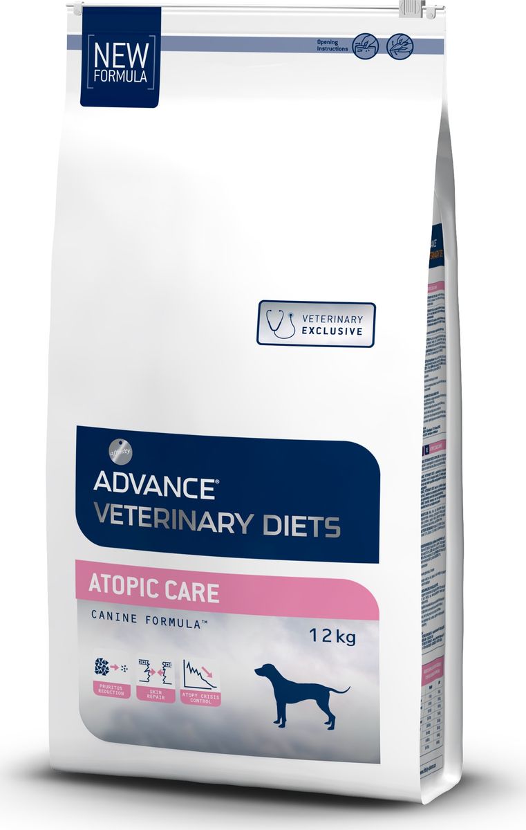 Корм сухой Advance Atopic для собак при дерматозах и аллергии, 12 кг0120710 Корм сухой Advance Atopic для собак при дерматозах и аллергии, 12 кг0120710Advance - высококачественный корм супер-премиум класса испанской компании Affinity Petcare, которая занимает лидирующие места на европейском и мировом рынках. Корм разработан с учетом всех особенностей развития и жизнедеятельности собак и кошек. В линейке кормов Advance любой хозяин может подобрать необходимое питание в соответствии с возрастом и уникальными особенностями своего животного, а также в случае назначения специалистами ветеринарной диеты. Affinity Petcare имеет собственную лабораторию, а также сотрудничает с множеством международных исследовательских центров, благодаря чему специалисты постоянно совершенствуют рецептуру и полезные свойства своих кормов. В составе главным источником белка является СВЕЖЕЕ мясо, благодаря которому корм обладает высокими вкусовыми качествами, а также высокой питательной ценностью. Состав: маис, форель, рис, маисовый глютен, дегидрированная форель, животные жиры, картофельный протеин, свекольный жом, гидролизованный коллаген, дрожжи, гидролизованные белки животного происхождения, соевое масло, рыбий жир, растительные волокна, монокальций фосфат, карбонат кальция, хлорид калия, соль, листья оливы. Товар сертифицирован.