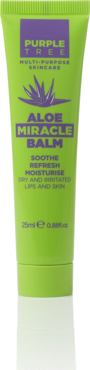 Purple Tree Бальзам для губ Miracle Balm Aloe, 25 мл26102025 Purple Tree Бальзам для губ Miracle Balm Aloe, 25 мл26102025Сок Алоэ оказывает мощное антиоксидантное , антибактерильное, заживляющее, тонизирующее действие. Содержит жирные и аминокислоты, которые естественным образом увлажняют сухие участк, убирают ороговевшие клетки и способствуют появлению новых. Богатый витаминами А,С,E и Селеном естественно увлажняет и снимает раздражение кожи. Увлажняет и питает обезвоженную, потрескавшуюся кожу, убирает шелушения. Противовоспальтельные свойства обеспечивют быстрое и безболезненное заживления после мелких порезов, ожогов, укусов насекомых и заболеваний кожи. Поддерживает регенерацию клеток.