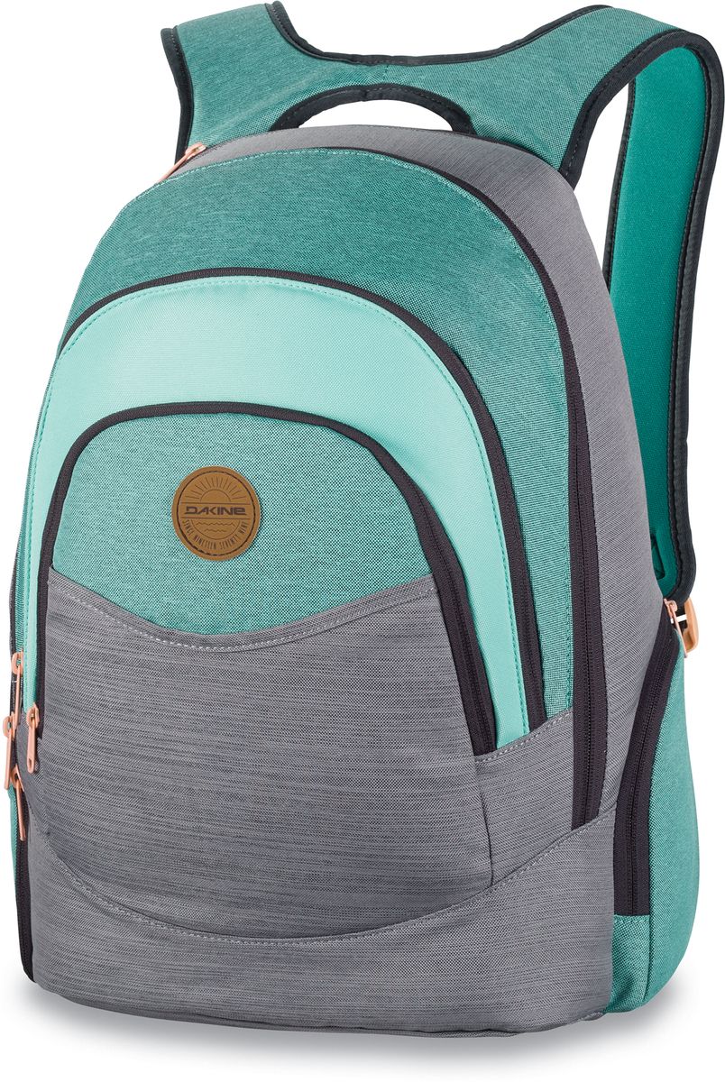 Рюкзак женский Dakine Prom, цвет: мятный, серый, 25 л95940-905 Рюкзак женский Dakine Prom, цвет: мятный, серый, 25 л95940-905Рюкзак Dakine Prom – самый популярный женский городской рюкзак. Отлично подойдет для учебы, работы, отдыха и спорта.Имеет усиленный карман для ноутбука в основном отделении, карман-органайзер, вкотором вы с легкостью сможете найти в нем сотовый телефон, MP3-плеер или ручку, карман для очков с флисовой подкладкой.В кармане-кулере можно сохранить фрукты, напитки или завтрак холодными и свежими в течение всего дня. По бокам расположены карманы на молнии, один из которых подходит для напитков.Изделие оснащено усиленным отделением для ноутбука на молнии, который подходит для моделей, имеющих диагональ экрана 15.