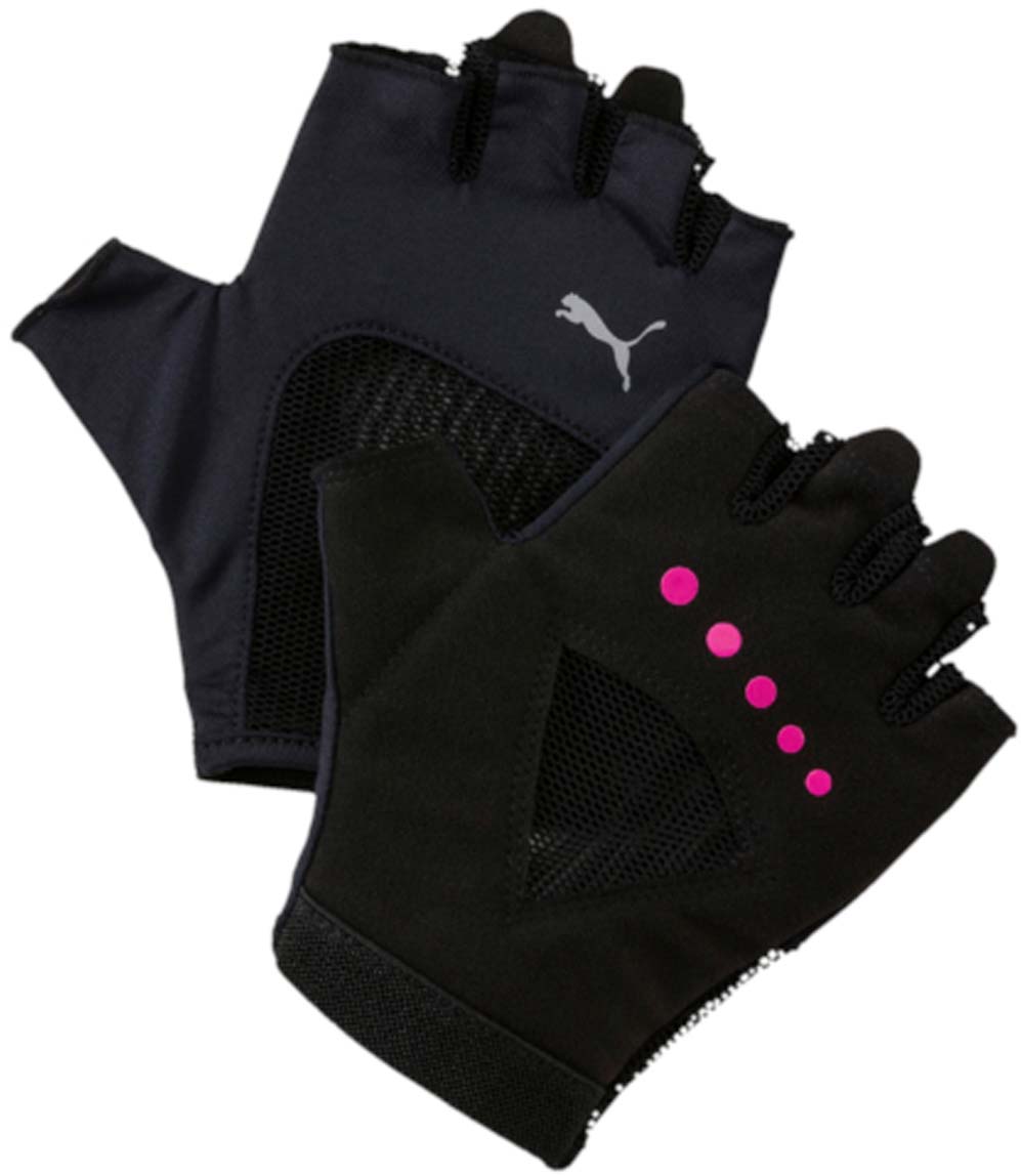 Перчатки для фитнеса женские Puma Gym Gloves, цвет: черный. 04126504. Размер M (9)83844304 Перчатки для фитнеса женские Puma Gym Gloves, цвет: черный. 04126504. Размер M (9)83844304Удобные и прочные перчатки из мягкой замши с набивкой на ладони и большом пальце. Благодаря эластичной манжете перчатки удобно снимать и надевать. Эластичная сетчатая ткань на ладони обеспечивает хорошую посадку и вентиляцию. Силиконовый точечный принт улучшает сцепление. Цветной логотип Puma на тыльной стороне ладони.