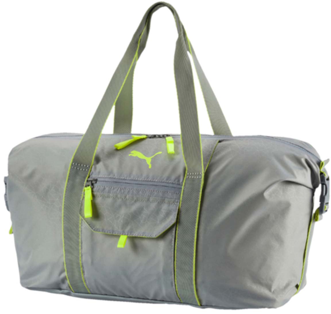 Сумка спортивная женская Puma Fit At Workout Bag, цвет: серый. 074374013-47670-00504 Сумка спортивная женская Puma Fit At Workout Bag, цвет: серый. 074374013-47670-00504Сумка Fit At Workout Bag создана для ценителей спорта. В ней удобно носить форму для тренировок, кроме того, она подойдет для путешествий. Большой основной карман дополнен маленькими отделениями для мелочей. С помощью боковых ремней можно регулировать объем сумки.У модели двухсторонняя застежка-молния основного отделения, сетчатый карман сбоку, карман на застежке-молнии спереди, карман для мелочей на застежке-липучке на верхней части, имеется отделение для крепления коврика для йоги. Рукоятки выполнены из тесьмы. Регулируемая по длине плечевая лямка. Тканые язычки у молний. Регулируемые ремни с пряжками по бокам для корректировки объема. Вышитый логотип бренда на передней части.