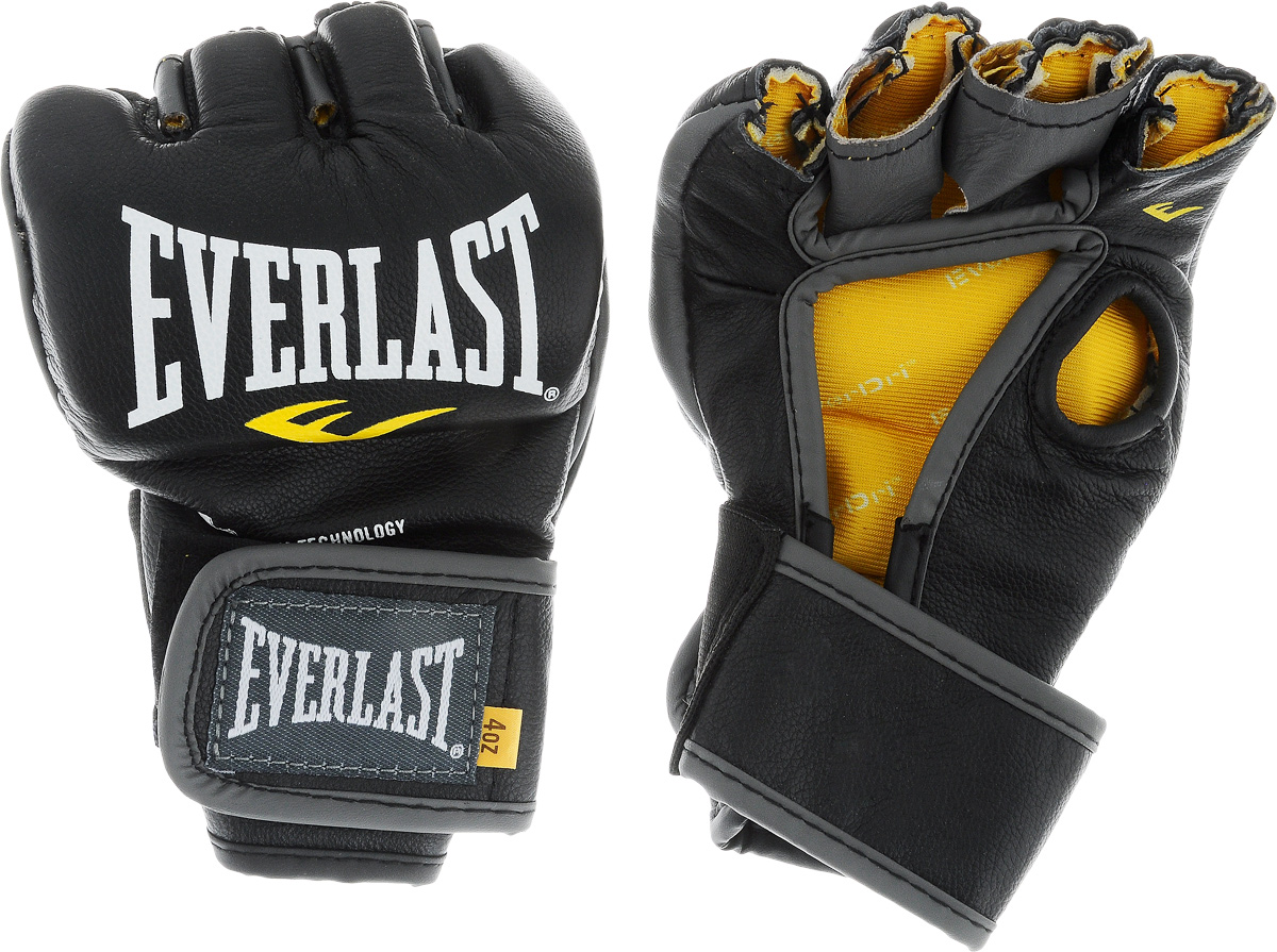Перчатки боевые Everlast MMA Competition, без пальца цвет: черный, белый, желтый. Размер LAIRWHEEL Q3-340WH-BLACK Перчатки боевые Everlast MMA Competition, без пальца цвет: черный, белый, желтый. Размер LAIRWHEEL Q3-340WH-BLACKEverlast MMA Competition - удобные и прочные перчатки для занятий Смешанными Боевыми Искусствами, сшитые специально для профессионалов. Благодаря своему обновленному эргономичному дизайну, эти боевые перчатки прекрасно подходят как для отработки захватов во время тренировок, так и для выступлений на соревнованиях.Перчатки изготовлены из высококачественной натуральной кожи, что обеспечивает значительный запас прочности и высокую износоустойчивость. Широкая застежка на липучке позволяет подогнать перчатки под вашу руку, в тоже время плотно фиксируя запястье, что значительно снижает риск получить травму во время боя.Если вам необходимы новые перчатки для выступления на соревнованиях, смело выбирайте Everlast MMA Competition.