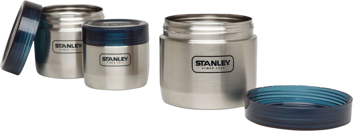 Набор контейнеров Stanley Adventure, цвет: стальной, 3 шт10-02108-002 Набор контейнеров Stanley Adventure, цвет: стальной, 3 шт10-02108-002Набор Stanley Adventure состоит из трех контейнеров, предназначенных дляхранения и транспортировки пищи. Корпус контейнеров, выполненный из нержавеющей стали, оснащен резьбой для завинчивания крышек. Крышки выполнены из полупрозрачного синего пластика. В комплекте контейнеры различных объемов (1, 0,65 и 0,41 л), каждый из которых вставляется в контейнер большего объема, что экономит пространство при хранении в шкафу.Можно мыть в посудомоечной машине.