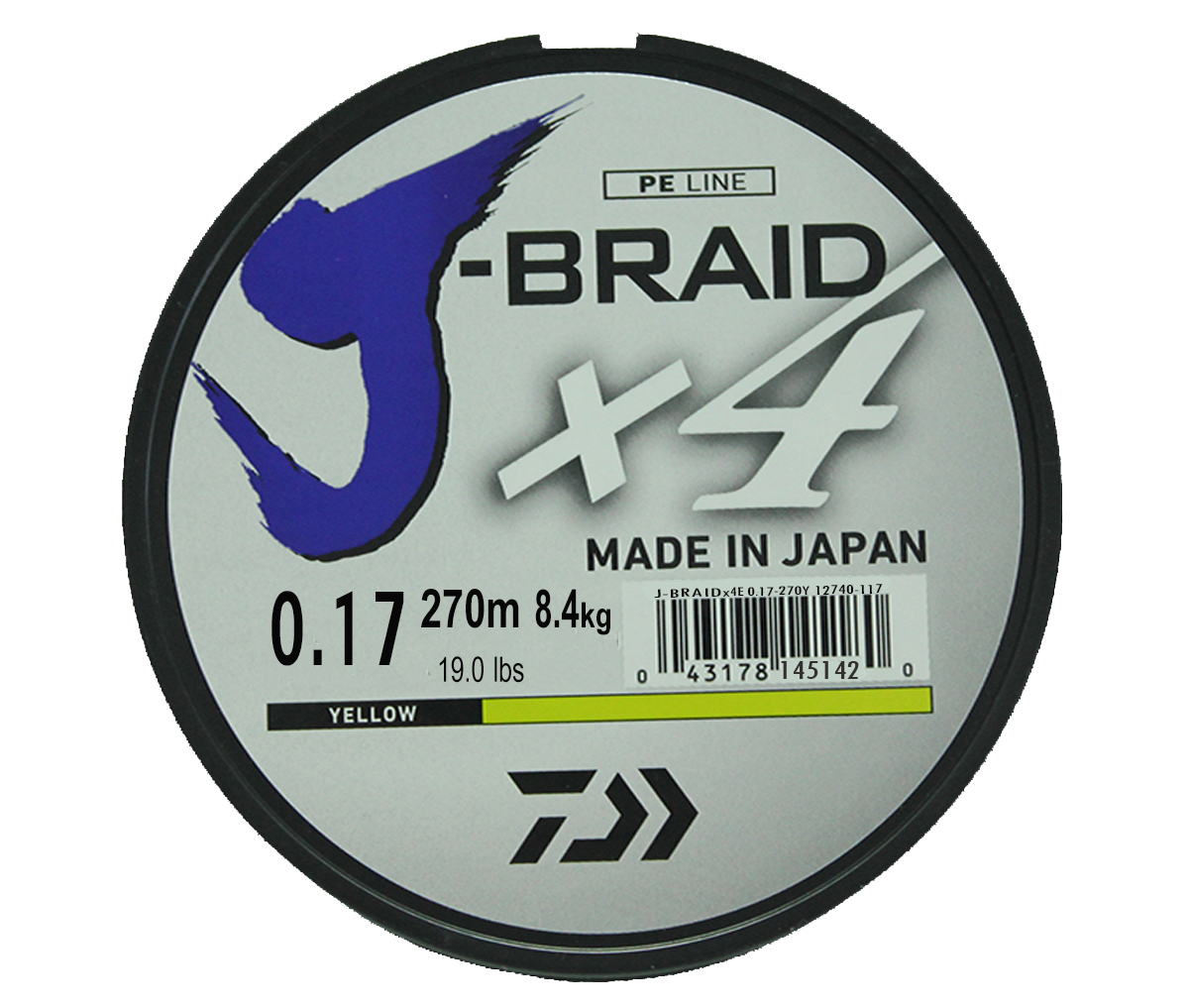 Шнур плетеный Daiwa J-Braid X4, цвет: флуоресцентный желтый, 270 м, 0,17 мм010-01199-23 Шнур плетеный Daiwa J-Braid X4, цвет: флуоресцентный желтый, 270 м, 0,17 мм010-01199-23Новый 4х жильный шнур J-Braid, DAIWA - шнур высокого класса с удивительным соотношением цены и качества. Качество плетения полностьюсоответствует японским стандартам и удовлетворяет всем требованиям. Представленные диаметры позволяют использовать шнур для всех техникловли, начиная от ultra- light ловли окуня, до морской ловли палтуса, трески и т.д