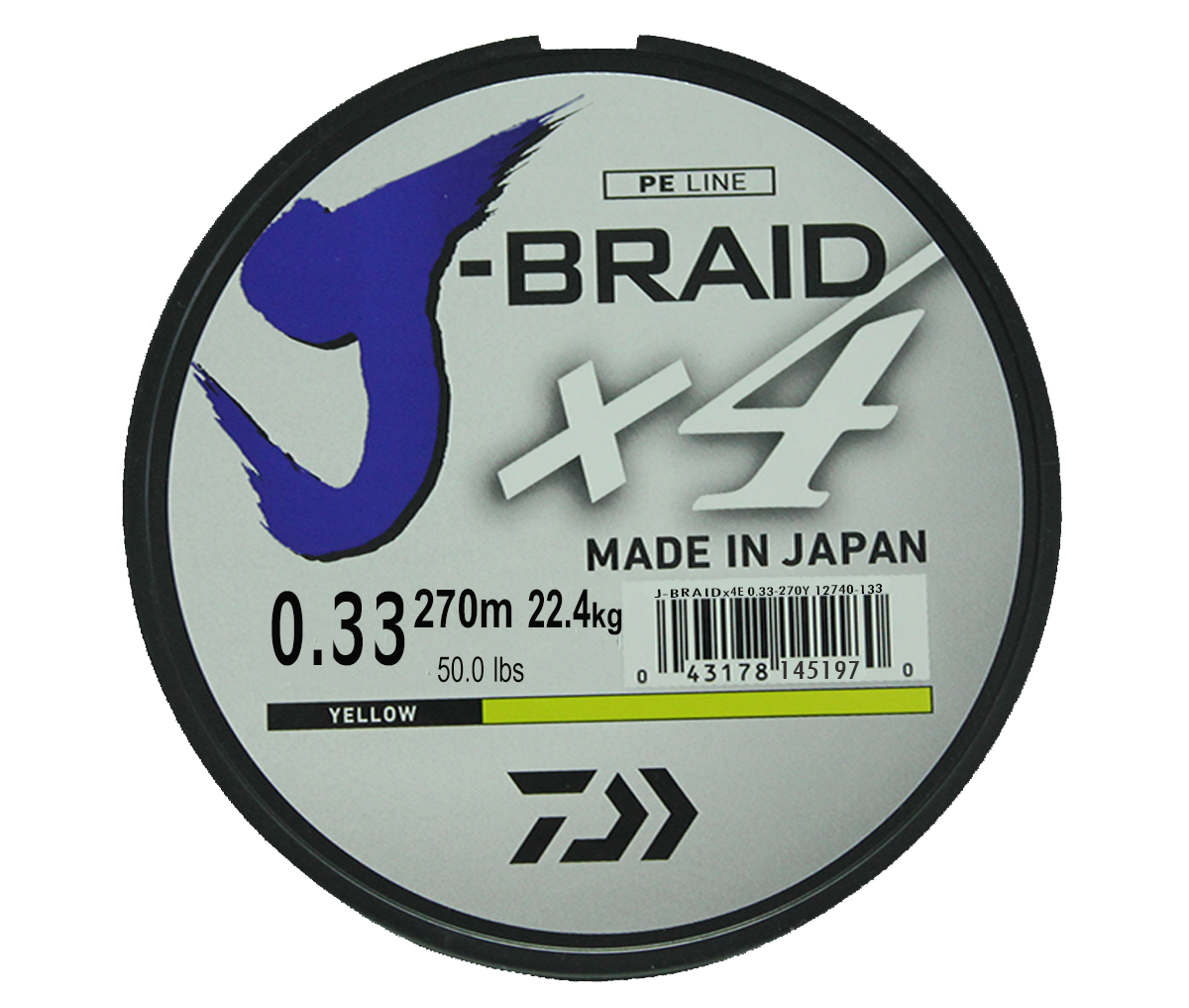 Шнур плетеный Daiwa J-Braid X4, цвет: флуоресцентный желтый, 270 м, 0,33 ммMABLSEH10001 Шнур плетеный Daiwa J-Braid X4, цвет: флуоресцентный желтый, 270 м, 0,33 ммMABLSEH10001Новый 4х жильный шнур J-Braid, DAIWA - шнур высокого класса с удивительным соотношением цены и качества. Качество плетения полностьюсоответствует японским стандартам и удовлетворяет всем требованиям. Представленные диаметры позволяют использовать шнур для всех техникловли, начиная от ultra- light ловли окуня, до морской ловли палтуса, трески и т.д