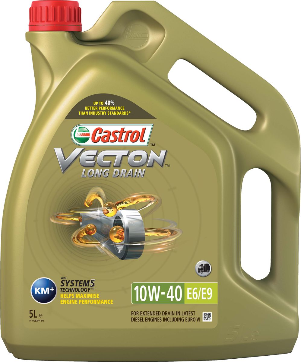Масло моторное Castrol Vecton Long Drain, синтетическое, класс вязкости 10W-40, E6/E9, 5 лS03301004 Масло моторное Castrol Vecton Long Drain, синтетическое, класс вязкости 10W-40, E6/E9, 5 лS03301004Castrol Vecton Long Drain – полностью синтетическое моторное масло со сниженной зольностью. Произведено с использованием уникальной технологии System 5, позволяющей достичь повышения эффективности работы масла вплоть до 40%. Разработано для использования с увеличенными интервалами замены в дизельных двигателях европейских, американских и японских производителей оснащенных сажевым фильтром (DPF) в соответствии со спецификациями автопроизводителей.Castrol Vecton Long Drain разработано для увеличенных интервалов замены в современных дизельных двигателях, соответствующих экологическому стандарту Евро 6. Также может применяться в двигателях, соответствующих экологическим стандартам Euro 4 и Euro 5, особенно тех, которые требуют масел Low SAPS.Современные двигатели работают в постоянно изменяющихся условиях, которые влияют на эффективность их работы. Castrol Vecton Long Drain c технологией System 5 адаптируется к этим изменениям, позволяя максимально реализовать эксплуатационные характеристики двигателя. Обеспечивает исключительную устойчивость к загрязнениям и демонстрирует высокую эффективность, в том числе при увеличенном интервале замены, даже в тяжелых условиях эксплуатации.Castrol Vecton Long Drain:- обладает превосходной способностью нейтрализовать вредные вещества, образующиеся в процессе работы двигателя, сохраняя эту способность в течение всего интервала работы масла;- минимизирует износ деталей двигателя;- предотвращает образование отложений на поршне даже в тяжелых условиях эксплуатации.Castrol Vecton Long Drain одобрен Mercedes-Benz, MAN, Renault Trucks, Volvo Trucks и Deutz для увеличенных межсервисных интервалов в соответствии со спецификациями. Интервал замены моторного масла зависит от качества топлива, условий эксплуатации, а также от типа и состояния двигателя. В вопросе определения межсервисного интервала необходимо всегда сверяться с инструкцией по эксплуатации техники.Спецификации.ACEA E6, E7, E9,API CJ-4,JASO DH-2,CAT ECF-3,Cummins CES 20.081,Deutz DQC IV-10LA,Mack EO-O Premium Plus,MAN M 3271-1, M 3477,MB-Approval 228.51,MTU Oil Category 3.1,RVI RLD-3,Volvo CNG, VDS 4.Товар сертифицирован.