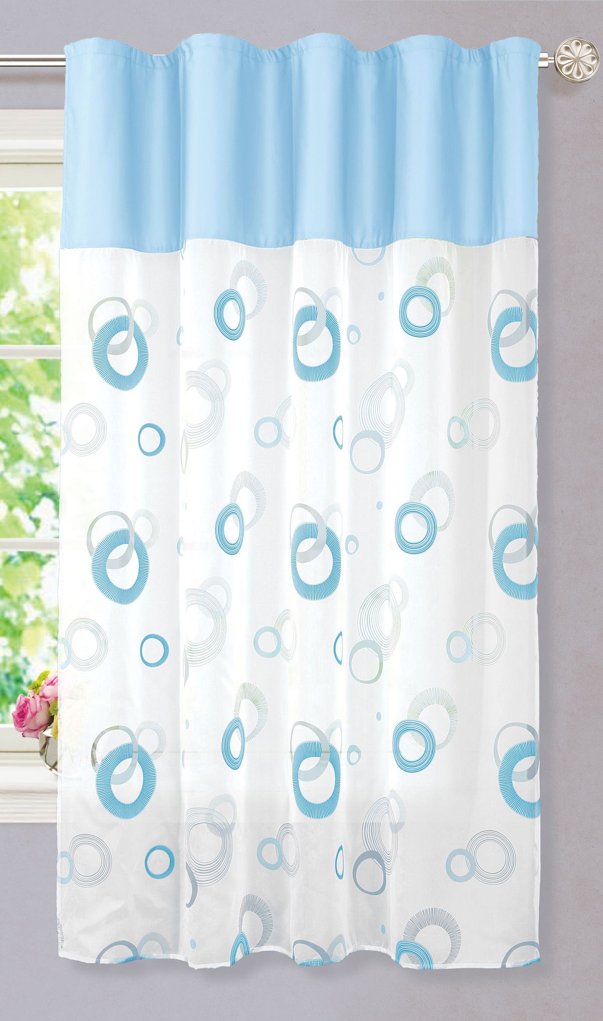 Штора Garden. Круги, на ленте, для кухни, цвет: голубой, 150х180 см. С 3328 - W191 - W1687 V786157_светло-коричневый Штора Garden. Круги, на ленте, для кухни, цвет: голубой, 150х180 см. С 3328 - W191 - W1687 V786157_светло-коричневыйИзящная штора для кухни Garden выполнена из ткани с оригинальной структурой. Приятная текстура и цвет штор привлекут к себе внимание и органично впишутся в интерьер помещения. Штора крепится на карниз при помощи ленты, которая поможет красиво и равномерно задрапировать верх.