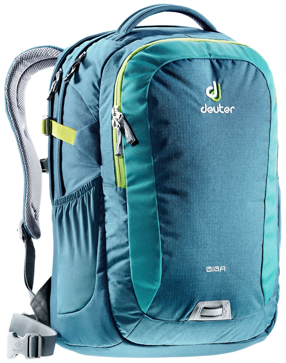 Рюкзак Deuter Daypacks Giga, цвет: бирюзовый, темно-синий, 28 л80414_3356 Рюкзак Deuter Daypacks Giga, цвет: бирюзовый, темно-синий, 28 л80414_3356Deuter Giga - король среди городских рюкзаков. Он был базовой моделью для всей коллекции Deuter Daypacks, начиная с его внедрения девять лет назад. Каждый сезон его цветовая гамма обновлялась - этот сезон не исключение. Теперь у него более просторное отделение для ноутбука, папок и других необходимых вещей. Это идеальный рюкзак для школы, университета или поездок по городу. Особенности: Система спинки Airstripes; Большое основное отделение, в которое помещаются папки для бумаг; Второе отделение для ноутбука 15,6 дюймов; Большой передний карман с органайзером; Съемный карабин для ключей; Дно имеет мягкую подкладку; Компрессионные стропы; Удобная ручка для переноски; Съемный поясной ремень; Эластичные сетчатые карманы; Петля для фонарика безопасности с отражателем. Размер рюкзака: 46 х 31 х 23 см.