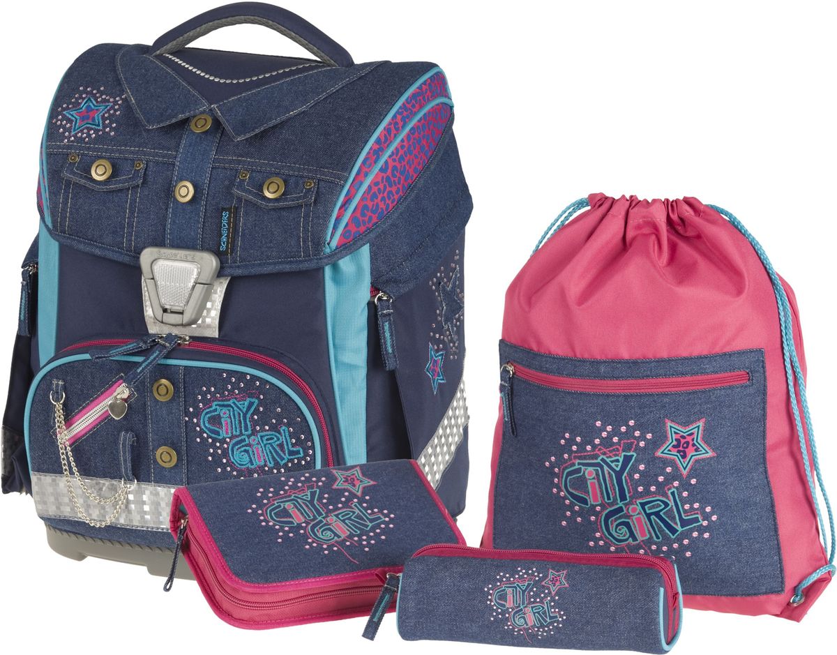 Schneiders Ранец школьный Toolbag-Ix City Girl с наполнением72523WD Schneiders Ранец школьный Toolbag-Ix City Girl с наполнением72523WDРанец с наполнен. Toolbag Plus, City GirlРазмер 39х30х19 см, Объем 20 л.,- эргономичная вентилируемая спинка,- цельное прочное пластиковое дно,- уплотненные лямки, с 2-х уровневой системой регулировки,- грудная стяжка,- специальные крючки, для закрепления свободных концов лямок,- Защелкивающийся замок KID CLIX со встроенными светоотражателями. Изготовлен из нейлона, благодаря чему выдерживает температуру до -60°С. Прочный, легкий и удобный.- два боковых раскладывающихся кармана на молнии,- два внутренних отделения: одно отделение с подвижными перегородками, один открытый карман,- передний карман на молнии, - светоотражатели на фронтальной части ранца, карманах и на лямках,Наполнение: пенал пустой, пенал-косметичка, мешок для обуви