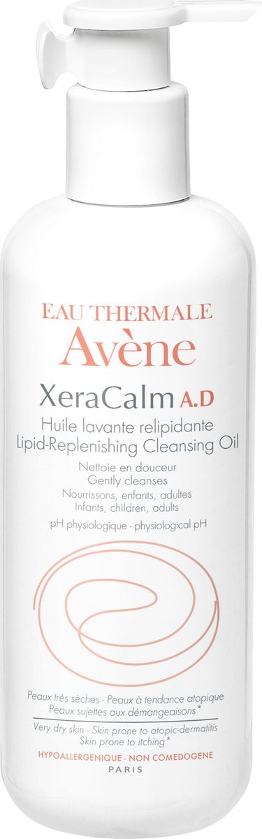 Avene Масло очищающее липидо-восполняющее Xeracalm A.D. для тела 400 млFS-00897 Avene Масло очищающее липидо-восполняющее Xeracalm A.D. для тела 400 млFS-00897Мягко очищает кожу. Уменьшает кожный зуд.*Свойства: • Формула Очищающего масла Ксеракалм А.Д. была создана с использованием минимума ингредиентов.• Очень мягкая очищающая основа, не содержащая мыла очищает кожу и защищает ее от подсушивающего действия воды.• Комплекс I-modulia® - результат 12-ти летних научных разработок – уменьшает ощущения кожного зуда, вызванного сухостью кожи, а также успокаивает раздражение и покраснения, вызванные гиперреактивностью кожи.• СER-OMEGA – липиды, подобные липидам кожи, помогают восстанавливать, питать и укреплять её защитную пленку, обеспечивая лучшую сопротивляемость агрессивным факторам внешней среды. • Термальная вода Avene с ее успокаивающими свойствами уменьшает ощущение дискомфорта и смягчает кожу.Очень хорошая переносимость при нанесении на кожу и попадании в глаза. Не раздражает глаза.Без отдушек. Без мыла.*вызванный сухостью кожи