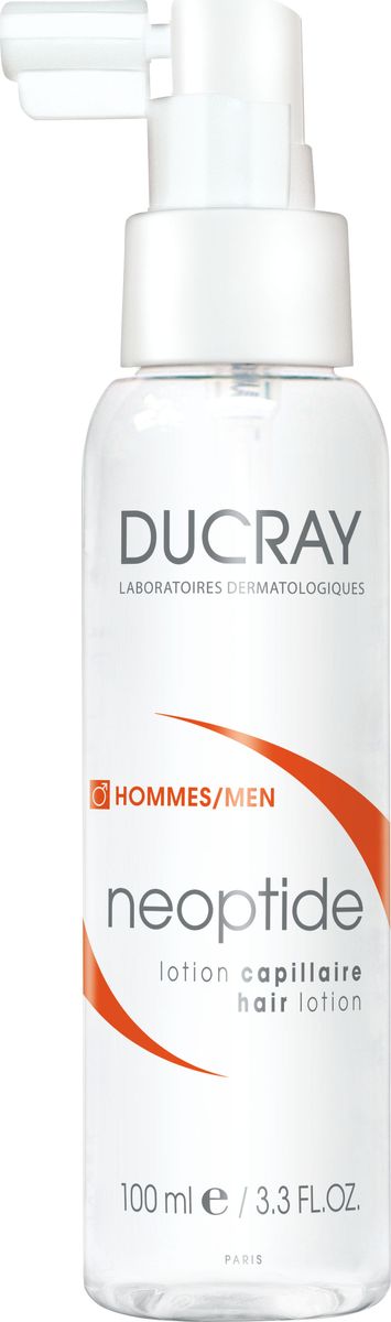 Ducray Лосьон Neoptide от выпадения волос у мужчин, 100 млMP59.4D Ducray Лосьон Neoptide от выпадения волос у мужчин, 100 млMP59.4DВ большинстве случаев хроническое выпадение волос у мужчин обусловлено сочетанием гормонального и наследственного факторов. Прогрессирующая потеря волос сопровождается уменьшениемдлительности цикла развития волоса и изменениями в плотности волосяного стержня. Наступление периода потери волос может варьировать в зависимости от возраста. Применение специализированных средств против выпадения волос помогает замедлить данный процесс.Лосьон НЕОПТИД содержит комбинацию запатентованных активных компонентов, действие которых направлено против механизмов хронического выпадения волос у мужчин:• ПЕПТИДОКСИЛ-4® стимулирует микроциркуляцию волосистой части кожи головы и способствует доставке всех компонентов, необходимых для протекания клеточного метаболизма. • МОНОЛАУРИН способствует снижению активности ключевого фермента, играющего непосредственную роль в процессе выпадения волос у мужчин*.• Запатентованнная комбинация ПЕПТИДОКСИЛ-4® и МОНОЛАУРИНА, разработаннаядерматологическими лабораториями DUCRAY, способствует продлению роста волос и участвует в регуляции сигнала, играющего ключевую роль в обновлении клеток волосяного фолликула.Таким образом, оказывается стимулирующее действие на рост волос, уменьшается выпадение волос и увеличивается их объем. Процесс хронического выпадения волос замедляется**.Благодаря своей легкой текстуре, лосьон от выпадения волос Неоптид легко впитывается и не оставляет жирного блеска. Лосьон имеет высокую переносимость и может использоваться даже у мужчин с чувствительной кожей головы.*Активные ингредиенты протестированы in vitro.** Исследование с 44 участниками, после 3х месяцев применения продукта (1 раз в день). Фототрихограмма.