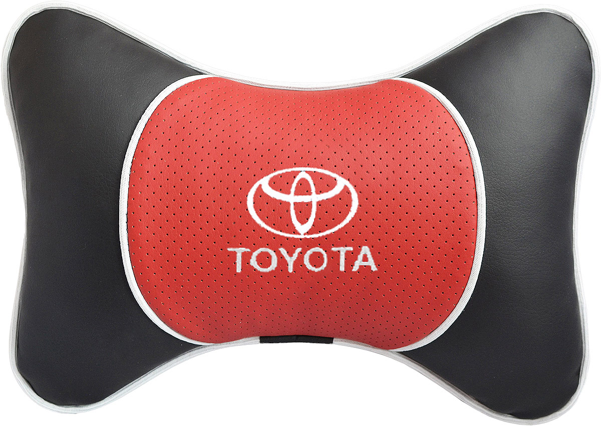 Подушка на подголовник Auto Premium Toyota, цвет: красный, черный. 3756937569 Подушка на подголовник Auto Premium Toyota, цвет: красный, черный. 3756937569Подушка на подголовник Auto Premium. Люкс выполнена из черной гладкой экокожи, вставка из красной перфорированной экокожи имеет обрамление мягким кантом. Для нанесения вышивки используются высококачественные итальянские нитки. Экокожа - это дышащий материал, который имеет повышенный ресурс и прочность. Легко чистится влажной тряпкой, не требует стирки, не впитывает пыль и грязь. Подушка на подголовник - это лучший способ создать комфорт для шеи и головы во время пребывания в автомобильном кресле. Большинство штатных подголовников устроены так, что до них попросту не дотянуться. Данный аксессуар полностью решает эту проблему, создавая мягкую ортопедическою поддержку. Особенности: - Подушка крепится к сиденью, а это значит один раз поставил - и забыл. - Меньше утомляемость - а следовательно выше внимание и концентрация на дороге. - Одинакова удобна для пассажира и водителя.