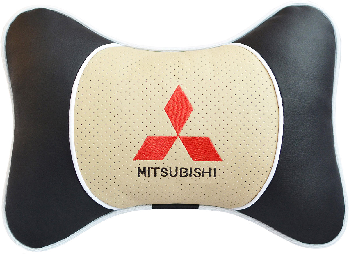Подушка на подголовник Auto Premium Mitsubishi, цвет: бежевый, черный. 3758637586 Подушка на подголовник Auto Premium Mitsubishi, цвет: бежевый, черный. 3758637586Подушка на подголовник Auto Premium. Люкс выполнена из черной гладкой экокожи, вставка из бежевой перфорированной экокожи имеет обрамление мягким кантом. Для нанесения вышивки используются высококачественные итальянские нитки. Экокожа - это дышащий материал, который имеет повышенный ресурс и прочность. Легко чистится влажной тряпкой, не требует стирки, не впитывает пыль и грязь. Подушка на подголовник - это лучший способ создать комфорт для шеи и головы во время пребывания в автомобильном кресле. Большинство штатных подголовников устроены так, что до них попросту не дотянуться. Данный аксессуар полностью решает эту проблему, создавая мягкую ортопедическою поддержку. Особенности: - Подушка крепится к сиденью, а это значит один раз поставил - и забыл. - Меньше утомляемость - а следовательно выше внимание и концентрация на дороге. - Одинакова удобна для пассажира и водителя.