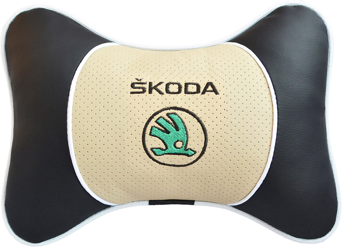 Подушка на подголовник Auto Premium Skoda, цвет: бежевый, черный. 3759237592 Подушка на подголовник Auto Premium Skoda, цвет: бежевый, черный. 3759237592Подушка на подголовник Auto Premium. Люкс выполнена из черной гладкой экокожи, вставка из бежевой перфорированной экокожи имеет обрамление мягким кантом. Для нанесения вышивки используются высококачественные итальянские нитки. Экокожа - это дышащий материал, который имеет повышенный ресурс и прочность. Легко чистится влажной тряпкой, не требует стирки, не впитывает пыль и грязь. Подушка на подголовник - это лучший способ создать комфорт для шеи и головы во время пребывания в автомобильном кресле. Большинство штатных подголовников устроены так, что до них попросту не дотянуться. Данный аксессуар полностью решает эту проблему, создавая мягкую ортопедическою поддержку. Особенности: - Подушка крепится к сиденью, а это значит один раз поставил - и забыл. - Меньше утомляемость - а следовательно выше внимание и концентрация на дороге. - Одинакова удобна для пассажира и водителя.