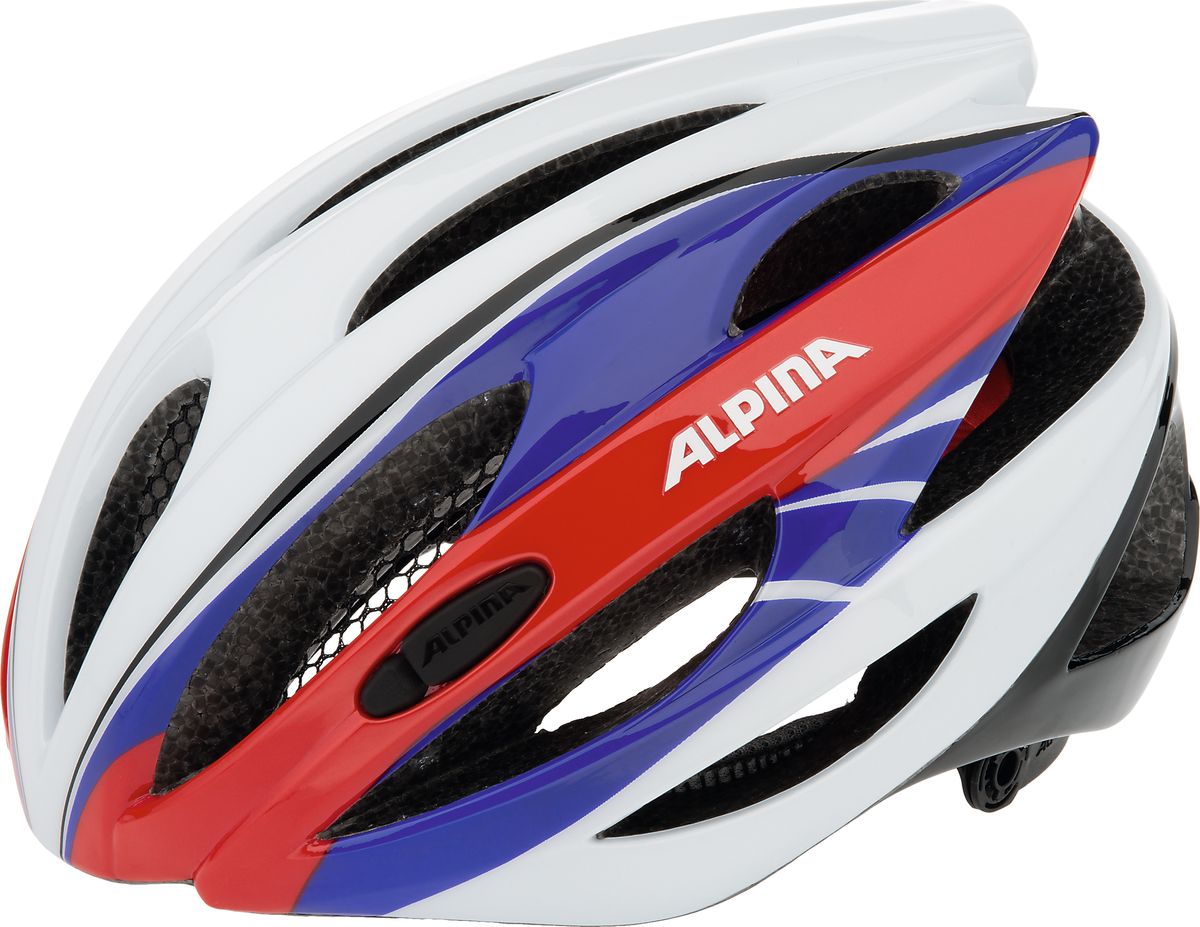 Шлем летний Alpina Cybric, цвет: красный, синий, белый. Размер 53-573B287 Шлем летний Alpina Cybric, цвет: красный, синий, белый. Размер 53-573B287Правильный комфортный шлем Alpina Cybric для велотуризма. Удобная мягкая регулировка размера.