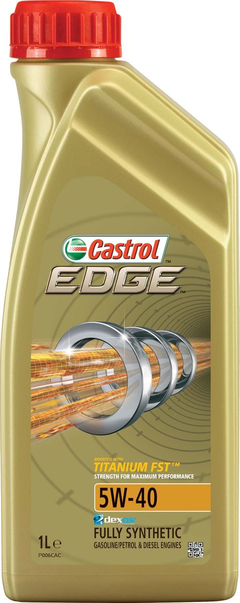 Масло моторное Castrol Edge, синтетическое, класс вязкости 5W-40, 1 лS03301004 Масло моторное Castrol Edge, синтетическое, класс вязкости 5W-40, 1 лS03301004Полностью синтетическое моторное масло Castrol Edge произведено с использованием новейшей технологии TITANIUM FST™, придающей масляной пленке дополнительную силу и прочность благодаря соединениям титана.TITANIUM FST™ радикально меняет поведение масла в условиях экстремальных нагрузок, формируя дополнительный ударопоглащающий слой. Испытания подтвердили, что TITANIUM FST™ в 2 раза увеличивает прочность пленки, предотвращая ее разрыв и снижая трение для максимальной производительности двигателя.С Castrol Edge ваш автомобиль готов к любым испытаниям независимо от дорожных условий.Castrol Edge предназначено для бензиновых и дизельных двигателей автомобилей, где производитель рекомендует моторные масла спецификаций ACEA C3, API SN или более ранних. Castrol Edge одобрено к применению ведущими производителями техники.Castrol Edge обеспечивает надежную и максимально эффективную работу современныхвысокотехнологичных двигателей, созданных по новейшим инженерным разработкам, которые работают в условиях ужесточенных допусков производителей техники, требующих высокого уровня защиты и использования маловязких масел.Castrol Edge:- поддерживает максимальную эффективность работы двигателя, как в краткосрочном периоде времени, так и на длительный срок эксплуатации;- подавляет образование отложений, способствуя повышению скорости реакции двигателя на нажатие педали акселератора;- обеспечивает непревзойденный уровень защиты мотора в разных условиях движения и широком диапазоне температур;- повышает КПД двигателя (независимо подтверждено);- обеспечивает и поддерживает максимальную мощность двигателя в течении длительного времени, даже в условиях интенсивной эксплуатации.Спецификации:ACEA C3,API SN,BMW Longlife-04,Meets Fiat 9.55535-S2,Meets Ford WSS-M2C917-A,MB-Approval 229.31/ 229.51,Renault RN 0700 / RN 0710,VW 502 00 / 505 00/ 505 00/ 505.01.Товар сертифицирован.