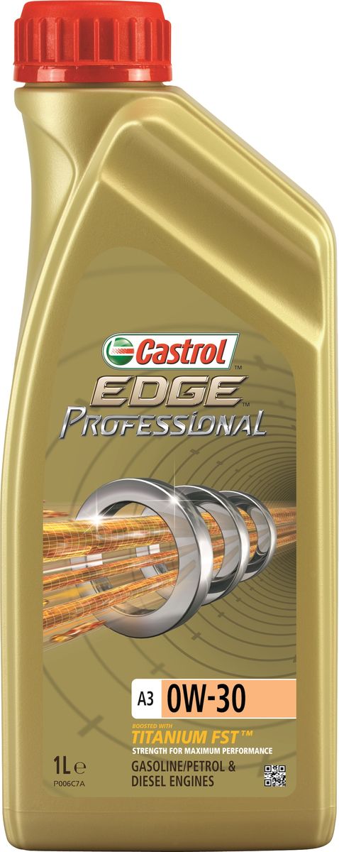 Моторное масло Castrol EdgeProfessional A3 0W-30, 1 лS03301004 Моторное масло Castrol EdgeProfessional A3 0W-30, 1 лS03301004ОписаниеПолностью синтетическое моторное масло Castrol EDGE Professional произведено сиспользованием новейшей технологии TITANIUM FST™.Технология TITANIUM FST™ на физическом уровне меняет поведение масла Castrol EDGEPROFESSIONAL в условиях экстремальных нагрузок.Основой технологии TITANIUM FST™ являются полимерные металлоорганические соединения,содержащие титан. Таким образом, титан становится компонентом масла и работает в унисон стехнологией усиленной масляной плёнки Fluid Strength Technology (FST™), которая была внедренав 2011 году. Испытания подтвердили, что TITANIUM FST™ в 2 раза увеличивает прочностьмасляной плёнки, предотвращая её разрыв и снижая трение для максимальнойпроизводительности двигателя.Используя опыт сотрудничества с автопроизводителями, мы применили такую же технологию,которая ранее использовалась только при производстве масла для конвейерной заливки.Моторное масло Castrol EDGE Professional прошло многоуровневую микрофильтрацию. Контролькачества осуществляется с использованием новой технологии оптического измерения частицCastrol – Optical Particle Measurement System (OPMS).Castrol EDGE Professional - первое в мире масло, сертифицированное как CO2- нейтральное всоответствии с мировыми стандартами.ПрименениеCastrol EDGE Professional A3 0W-30 предназначено для бензиновых и дизельных двигателей, вкоторых производитель агрегата предписывает использовать моторные масла, соответствующиестепени вязкости SAE 0W-30 и отраслевым стандартам ACEA A3/B3, A3/B4, API SL/CF или болееранним.Castrol EDGE Professional A3 0W-30 рекомендовано и одобрено к применению в двигателяхавтомобилей, требующих использования смазочных материалов, апробированных согласноспецификациям BMW Longlife-01, MB-Approval 229.3/ 229.5 или VW 502 00/ 505 00 в классевязкости SAE 0W-30.ПреимуществаCastrol EDGE Professional A3 0W-30 обеспечивает надёжную и максимально эффективную работусовременных высокотехнологичных двигателей, созданных по новейшим инженернымразработкам, которые работают в условиях ужесточённых допусков производителей техники,требующих высокого уровня защиты и использования маловязких масел.Castrol EDGE Professional A3 0W-30:- поддерживает максимальную эффективность работы двигателя, как в краткосрочномпериоде времени, так и на длительный срок эксплуатации;? подавляет образование отложений, способствуя повышению скорости реакции двигателяна нажатие педали акселератора;? обеспечивает и поддерживает максимальную мощность двигателя в течении длительноговремени, даже в условиях интенсивной эксплуатации;- повышает КПД двигателя (независимо подтверждено);- обеспечивает непревзойдённый уровень защиты мотора в разных условиях движения и широком диапазоне температур;- обладает отличными низкотемпературными свойствами. СпецификацииACEA A3/B3, A3/B4API SL/CFBMW Longlife-01MB-Approval 229.3/ 229.5VW 502 00 / 505 00