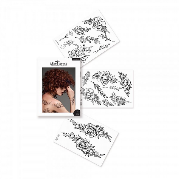 Переводные тату Miami Tattoos Renaissance, 3 листа 20см*15смMT0044 Переводные тату Miami Tattoos Renaissance, 3 листа 20см*15смMT0044Miami Tattoos - это дизайнерские переводные тату-украшения. Акварельные тату Renaissance в чёрном цвете от татуировщицы Анны Браво – изящное украшение, воплощающее романтику и женственность флористических узоров. Для производства Miami Tattoos используются только качественные,?яркие?и?стойкие?краски. Они?не вызывают аллергию и держатся до семи дней!
