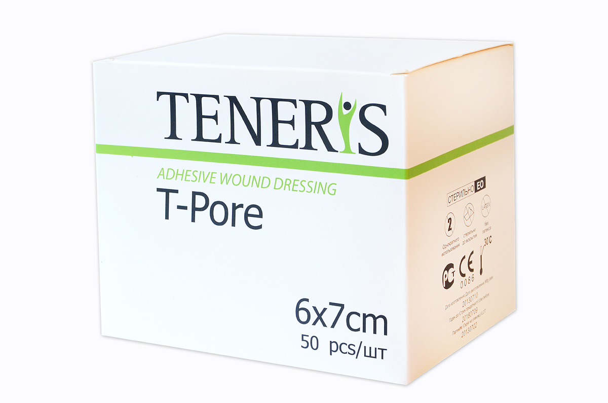 Teneris Раневая (послеоперационная) стерильная повязка на нетканной основе T-Pore, 100 х 120 х 110 мм, 50 штБУ-00000316 Teneris Раневая (послеоперационная) стерильная повязка на нетканной основе T-Pore, 100 х 120 х 110 мм, 50 штБУ-00000316Т-Пор - самоклеющаяся пластырная повязка с впитывающей подушечкой. Изготовлена из паро-воздухопроницаемого хирургического нетканного материала, препятствующего проникновению в рану микроорганизмов. Показания: Используется для защиты послеоперационных и острых ран в процессе их заживления от вторичной инфекции и механических раздражений, а также для фиксации катеторов и канюль. Отрывается без боли, антитравматическое покрытие раневой подушечки. Хранить в сухом, защищенном от света месте. Размер 6 х 7 см