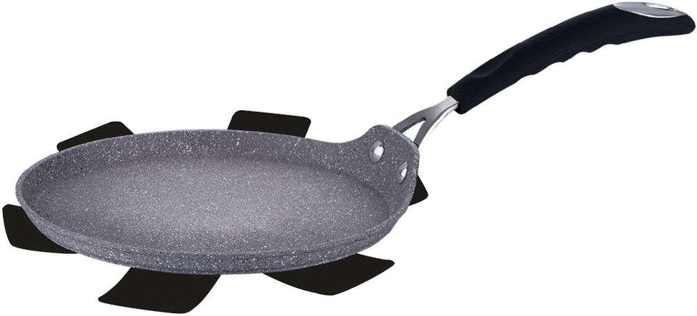 Блинница Berlinger Haus Grey Stone Touch Line, с подставкой под горячее. Диаметр 25 смFS-80299 Блинница Berlinger Haus Grey Stone Touch Line, с подставкой под горячее. Диаметр 25 смFS-80299Блинница 25 см, кованый алюминий, 3 слоя мраморно-каменного покрытия, толщина стенок 0,5 см, клепанная эргономичная ручка soft touch с термостойким силиконом, индукционное дно, цвет: серый/черный, подставка под горячее в подарок. Подходит для всех видов плит: газовых, электрических, стеклокерамических, галогенных, индукционных.