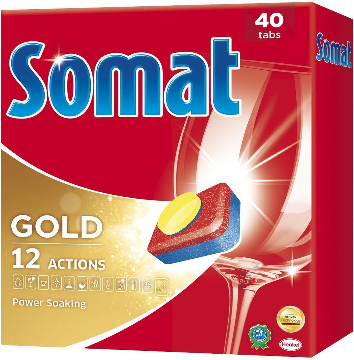 Cредство для посудомоечной машины Somat Gold, 40 шт106-026 Cредство для посудомоечной машины Somat Gold, 40 шт106-026Сомат Голд с миллионом активных частиц обеспечивает безупречный результат, легко справляясь с грязью и жиром и устраняя засохшие остатки пищи, как если бы вы предварительно замачивали и опласкивали посуду и включает следующие функции:Очиститель - для великолепной чистоты.Функция ополаскивателя - для сияющего блеска.Функция соли - для защиты посуды и стекла от известкового налета.Удаление пятен от чая.Защита посудомоечной машины против известковых отложений.Активная формула Эффект замачивания помогает устранить засохшие остатки пищи.Защита против коррозии стекла.Блеск нержавеющей стали и столовых приборов.Обеспечивает гигиеническую чистоту. Дозировка: 1 таблетка для любых видов загрязнений. Для очень жёсткой воды (>21 °dH) рекомендуется использовать 1 таблетку плюс Сомат соль и Сомат Ополаскиватель. Жесткость воды в вашем регионе можно узнать в службе Роспотребнадзора