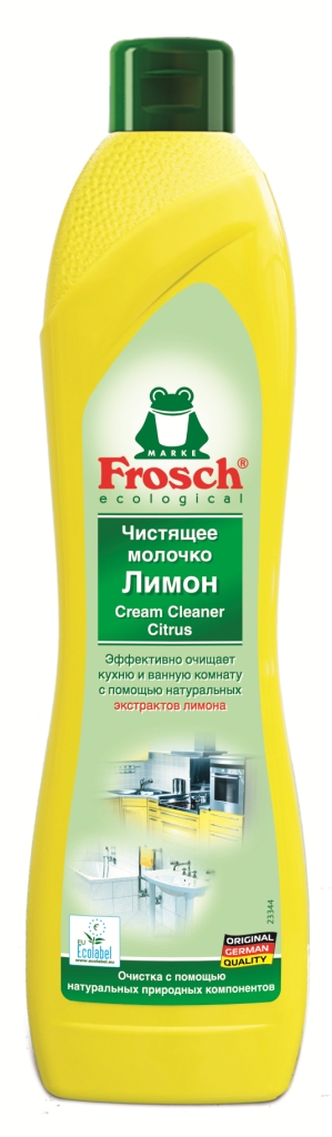 Чистящее молочко Frosch, с ароматом лимона, 500 мл68/5/1 Чистящее молочко Frosch, с ароматом лимона, 500 мл68/5/1Чистящее молочко Frosch удаляет любые загрязнения, такие как жир, известковый налет и остатки мыла. Средство содержит натуральную мраморную пыльцу, которая совершенно не царапает такие изысканные поверхности, которые не переносят абразива. Подходит для чистки стеклокерамических плит, поверхностей с зеркальным блеском, эмалей, высококачественной стали (не подходит для акриловых ванн). Средство обладает приятным ароматом лимона. Торговая марка Frosch специализируется на выпуске экологически чистой бытовой химии. Для изготовления своей продукции Froschиспользует натуральные природные компоненты. Ассортимент содержит все необходимое для бережного ухода за домом и вещами. Продукция торговой марки Frosch эффективно удаляет загрязнения, оберегает кожу рук и безопасна для окружающей среды. Характеристики: Объем: 500 мл. Производитель:Германия. Товар сертифицирован.