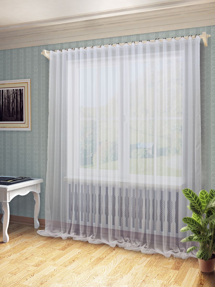 Тюль Sanpa Home Collection Дарсия, на ленте, цвет: белый, высота 280 смS03301004 Тюль Sanpa Home Collection Дарсия, на ленте, цвет: белый, высота 280 смS03301004Тюль Дарсия нежного цвета изготовлена из ткани кристалон. Воздушная ткань привлечет к себе внимание и идеально оформит интерьер любого помещения. Кристалон - так называется одна из разновидностей органзы. Первая часть названия Кристал (лед) объясняет эффект заснеженности, возникающий при попадании света на материю, хотя, в целом, ткань не блестящая. Кристалон - современный вид ткани, выполненный путем переплетения синтетических волокон капрона, полиэстера и нейлона.Крепление к карнизу осуществляется при помощи вшитой шторной ленты.