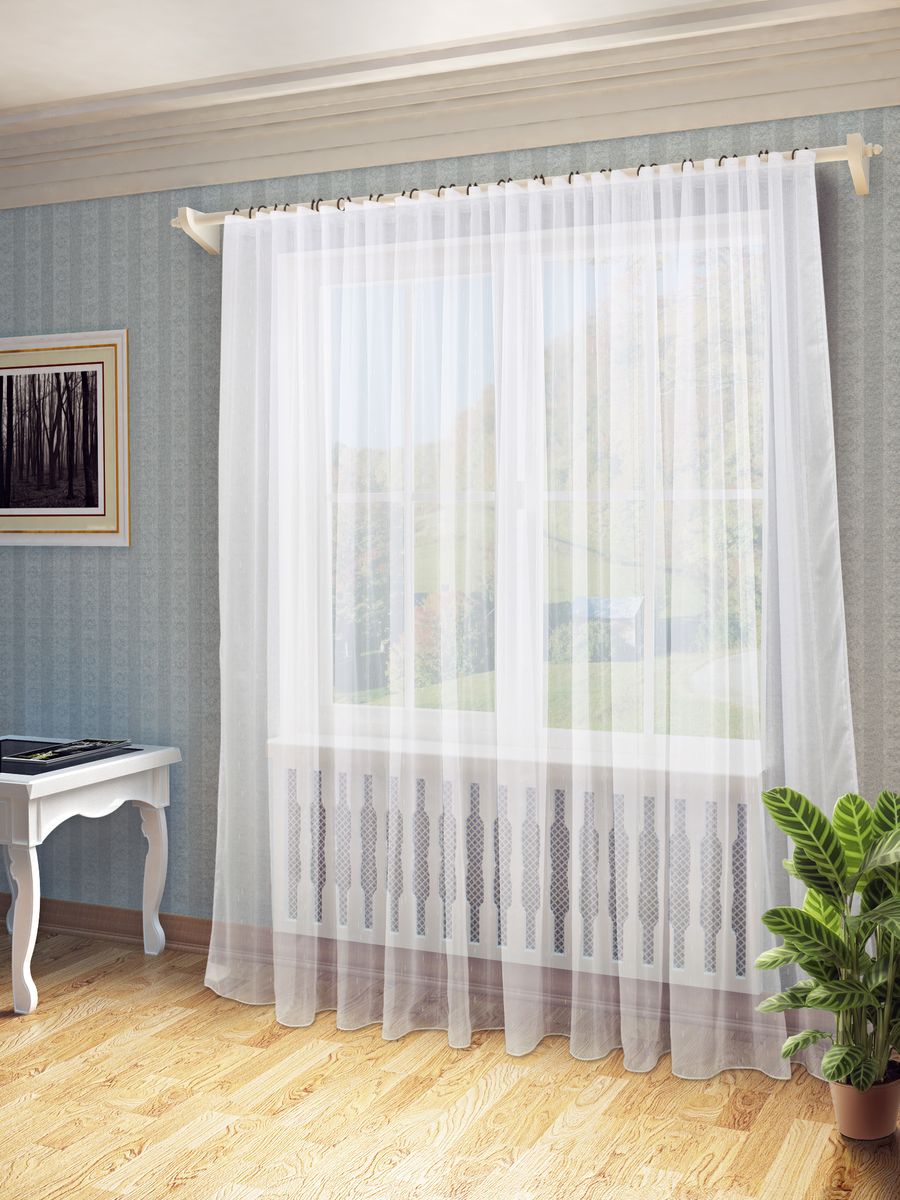 Тюль Sanpa Home Collection Долорес, на ленте, цвет: белый, высота 280 смBH-UN0502( R) Тюль Sanpa Home Collection Долорес, на ленте, цвет: белый, высота 280 смBH-UN0502( R)Тюль Sanpa Home Collection Долорес нежного цвета в классическом однотонном исполнении изготовлен из ткани вуаль. Воздушная ткань привлечет к себе внимание и идеально оформит интерьер любого помещения. Ткань вуаль - это гладкая, тонкая, полупрозрачная ткань, изготавливаемая из хлопка, шерсти, шёлка или полиэстера путём полотняного переплетения нитей. Крепление к карнизу осуществляется при помощи вшитой шторной ленты.