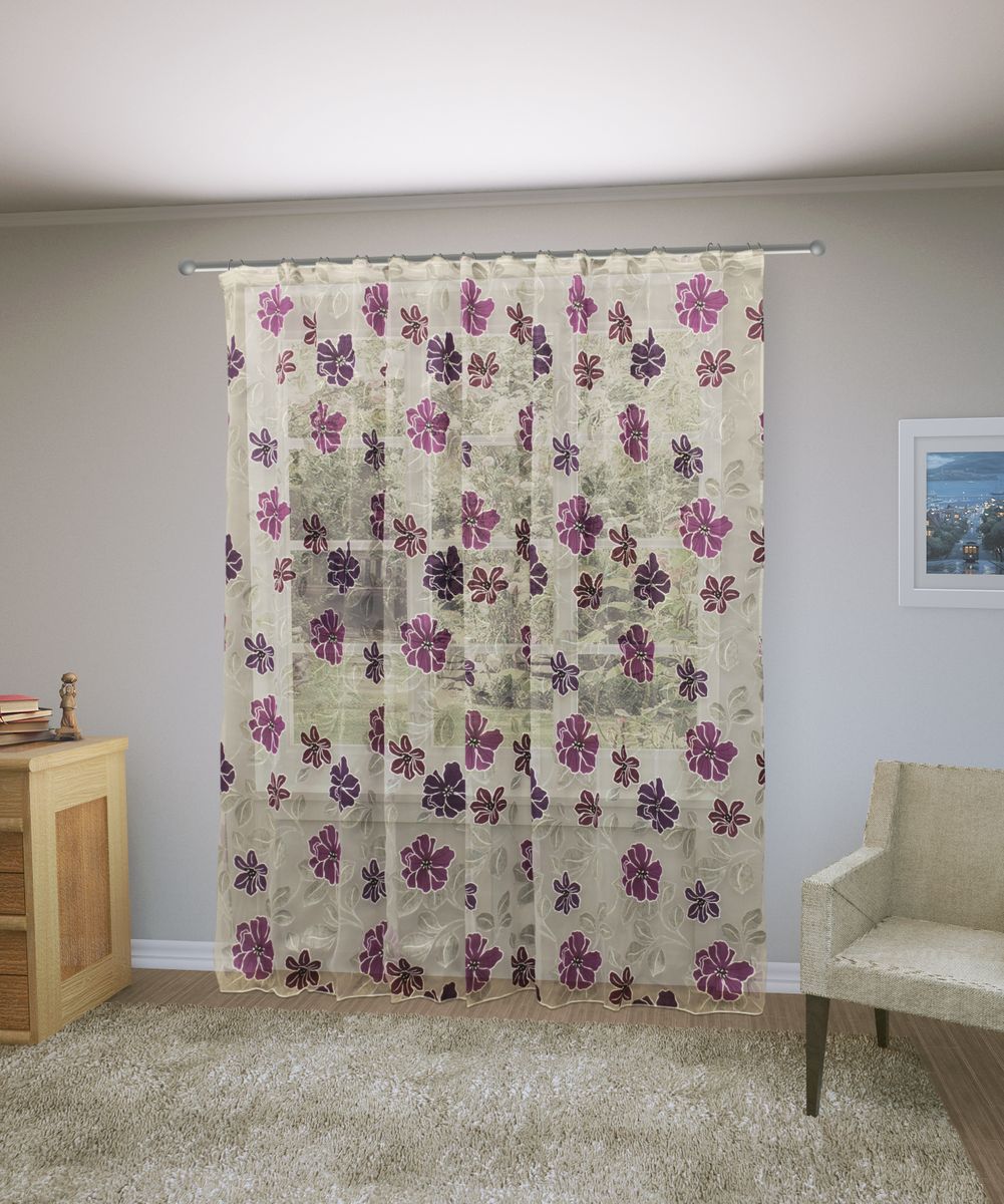 Тюль Sanpa Home Collection Юдора, на ленте, цвет: фиолетовый, высота 260 см1004900000360 Тюль Sanpa Home Collection Юдора, на ленте, цвет: фиолетовый, высота 260 см1004900000360Тюль Юдора нежного цвета изготовлена из органзы. Тюль сделает ваш интерьер более нежным, воздушным и невесомым. Можно драпировать окно только тюлью или только портьерами, но вместе они создают идеальную композицию. Мы рекомендуем под однотонные портьеры нейтральных тонов подбирать сложносочиненную тюль, с изысканной вышивкой и орнаментом, а под портьеры с рисунком или ярких тонов - выбирать тюль с минималистичным рисунком или вообще без него.Крепление к карнизу осуществляется при помощи вшитой шторной ленты.