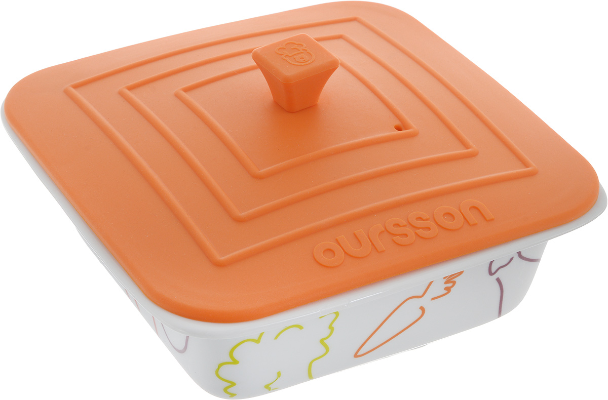 Форма для запекания Oursson Овощи, с силиконовой крышкой, цвет: оранжевый, белый, 18 х 17,5 х 6,5 см54 009312 Форма для запекания Oursson Овощи, с силиконовой крышкой, цвет: оранжевый, белый, 18 х 17,5 х 6,5 см54 009312Форма для запекания пищи Oursson Овощи, изготовленная из керамики с силиконовой крышкой,идеально подойдет для приготовления мяса, рыбы, овощей и десертов без добавления масла.ёТакую форму можно использовать в духовке, микроволновой печи ихолодильнике, мыть в посудомоечной машине. Температура использования силиконовойкрышки может доходить до 220°С, а формы до 250°С Силиконовая крышка дополнена небольшим вентиляционным отверстием.Можно использовать в посудомоечной машине.Яркая и красивая, она украсит любой стол и выгодно подчеркнет достоинства ваших блюд.Объем: 0,66 л.Размер формы (без учета крышки): 18 х 17,5 х 6,5 см.Размер крышки: 17,5 х 17,5 см.