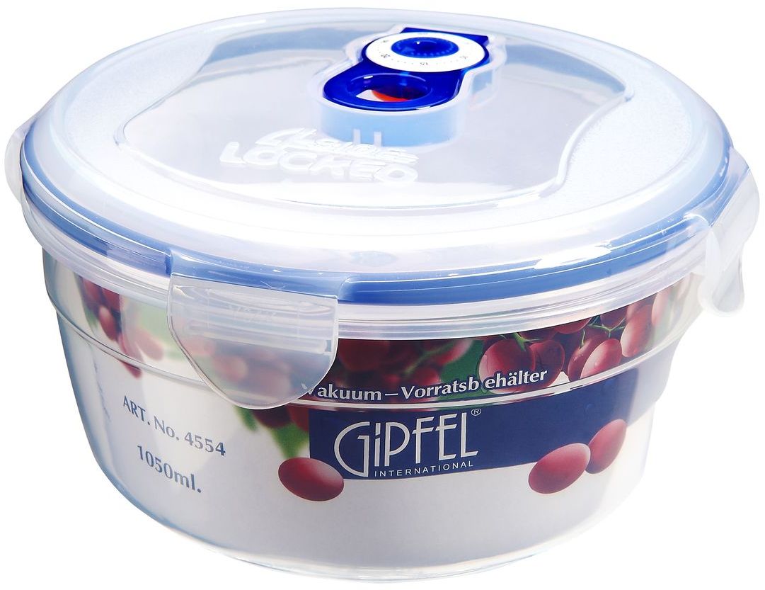 Контейнер вакуумный Gipfel, 1050 млVT-1520(SR) Контейнер вакуумный Gipfel, 1050 млVT-1520(SR)Посуда Gipfel изготовлена только из качественных, экологически чистых материалов. Также уделяется особое внимание дизайну продукции, способному удовлетворять вкусы даже самых взыскательных покупателей. Сталь 8/10, из которой изготавливается посуда и аксессуары Gipfel, является уникальной. Она отличается высокими эксплуатационными характеристиками и крайне устойчива к физическим воздействиям. Сложно найти более подходящий для создания качественной кухонной посуды материал. Отличительной чертой металлической посуды, выполненной из подобной стали, является характерный сероватый оттенок поверхности и особый блеск. Это позволяет приготовить более здоровую пищу.