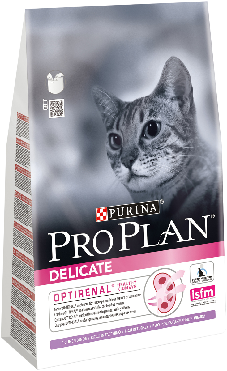 Корм сухой Pro Plan Delikate для кошек с чувствительным пищеварением или с особыми предпочтениями, с индейкой, 3 кг0120710 Корм сухой Pro Plan Delikate для кошек с чувствительным пищеварением или с особыми предпочтениями, с индейкой, 3 кг0120710Сухой корм Pro Plan Delikate - это полноценный рацион для взрослых кошек с чувствительным пищеварением или с особыми предпочтениями. Он содержит особую разработанную с участием ученых комбинацию ингредиентов для поддержания здоровья вашего питомца в течение продолжительного времени. Особенности сухого корма: содержит уникальную формулу для поддержания здоровья почек,помогает улучшать пищевую переносимость благодаря ограниченному количеству источников белка,обладает замечательными вкусовыми свойствами и придется по вкусу даже самым капризным кошкам,поддерживает здоровье иммунной системы.Состав: индейка (18%), рис, кукурузный глютен, концентрат горохового белка, сухой белок индейки, животный жир, яичный порошок, кукурузный крахмал, кукуруза, минеральные вещества, рыбий жир, вкусоароматическая кормовая добавка, дрожжи. Анализ: белок: 40%, жир: 18%, сырая зола: 7%, сырая клетчатка: 0,5%.Добавки на кг: витамин А: 32 600; витамин D3: 1060; витамин Е: 720 мг/кг; железо: 60; йод: 1,9; медь: 11; марганец: 15; цинк: 140; селен: 0,12 мг/кг.Товар сертифицирован.
