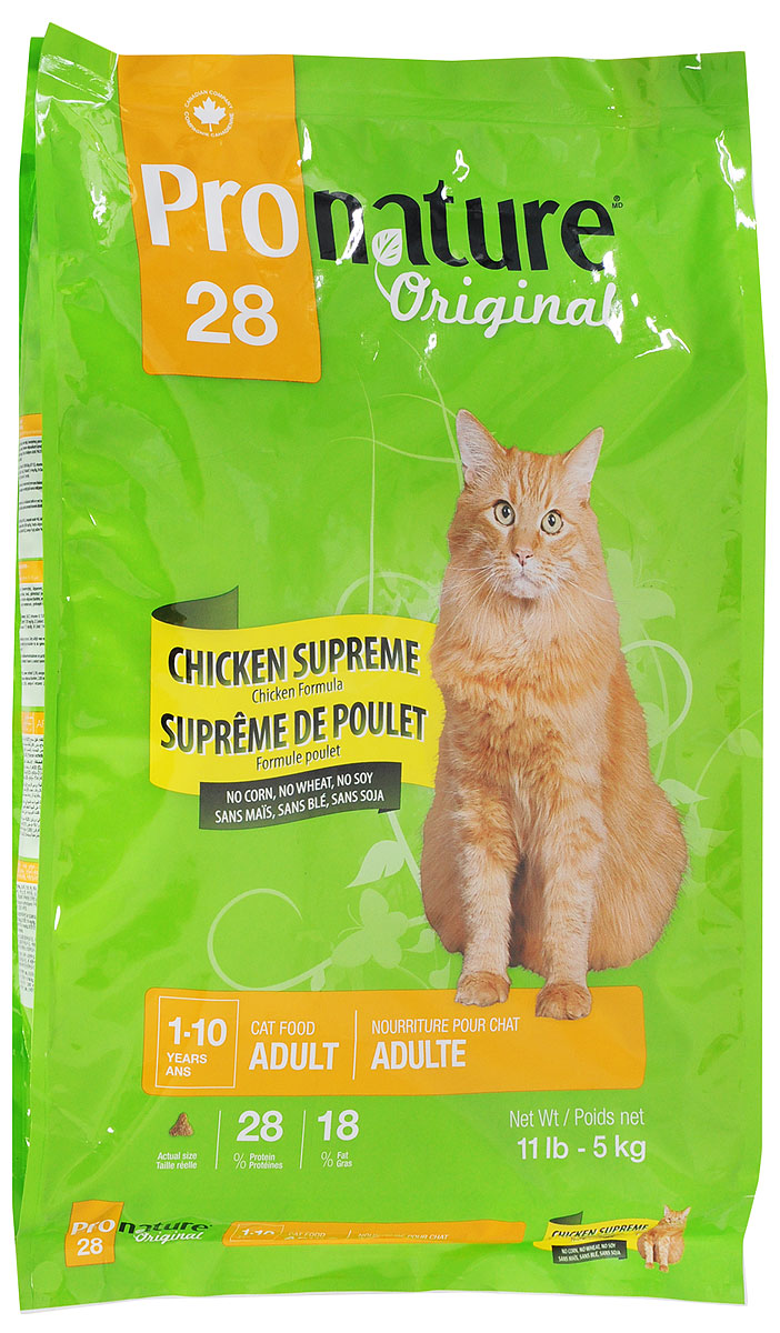 Корм сухой Pronature Original 28 для кошек, с курицей, 5 кг0120710 Корм сухой Pronature Original 28 для кошек, с курицей, 5 кг0120710Специально разработанная сбалансированная диета Pronature Original 28 с курицей оптимально поддерживает физическую форму и здоровье взрослых животных. Уникальная текстура и неповторимый вкус каждой гранулы обязательно доставит им удовольствие. Pronature Original предлагает вашему четвероногому другу вкусное разнообразное и сбалансированное меню! Тщательно разработанная на протяжении многих лет рецептура Pronature Original 28 по праву завоевала сердца домашних любимцев, принося удовольствие с каждым кусочком!Товар сертифицирован.