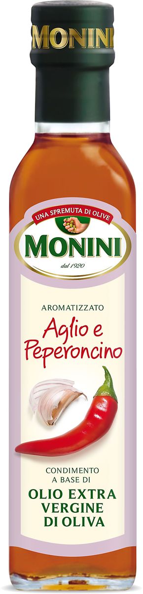 Monini масло оливковое Extra Virgin Чеснок и перец, 250 мл1610015/1 Monini масло оливковое Extra Virgin Чеснок и перец, 250 мл1610015/1Масло оливковое MONINI с чесноком и перцем Еxtra virgin – полезный полностью натуральный продукт, не подвергнутый химическим процессам. Нерафинированное оливковое масло экстра класса станет прекрасной заправкой для зеленых салатов, основной для изысканных соусов и маринадов, а также других вкусных и полезных блюд средиземноморской кухни. Оливковое масло обладает экстраординарными оздоровительными свойствами, идеально подходит для приверженцев правильного питания.