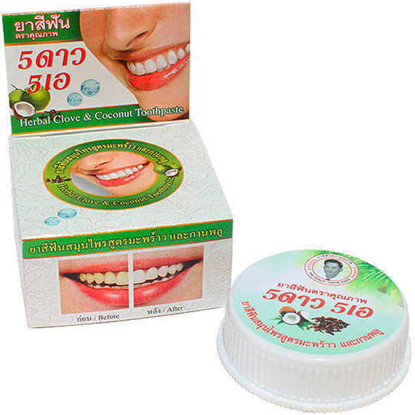 5 Star Cosmetic травяная отбеливающая зубная паста с экстрактом Кокоса26102025 5 Star Cosmetic травяная отбеливающая зубная паста с экстрактом Кокоса26102025Экстракт кокоса повышает защитные функции организма, укрепляет десны и зубы, избавляет от болезней ротовой полости, снимает налет и зубной камень, устраняет запах изо рта уменьшает воспаление и кровоточивость десен. Очень экономична. Не содержит консервантов, фтор и его производных.