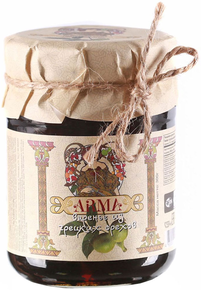 ARMA Варенье из грецких орехов, 300 г0120710 ARMA Варенье из грецких орехов, 300 г0120710Варенье из грецких орехов называют королем сладкого мира.Грецкие орехи богаты линолевой и олеиновой кислотами витаминами С, РР, группы В, содержат йод, магний, цинк, медь и фитонциды.Варенье обладает необыкновенным вкусом и ароматом грецких орехов. Варенье из грецкого ореха - оригинальный десерт и самый изысканный вкус. Он обладает волшебным и уточенным ароматом. Варенье из грецкого варенья - это настоящий подарок для гурмана.