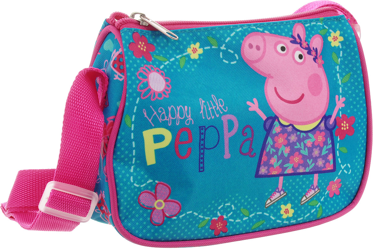 Peppa Pig Сумка детская Счастливая маленькая Пеппа72523WD Peppa Pig Сумка детская Счастливая маленькая Пеппа72523WDДетская сумочка Peppa Pig обязательно понравится вашей маленькой моднице.С таким милым аксессуаром можно ходить в гости или на прогулку, а также устраивать множество увлекательных игр, всегда оставаясь в центре восхищенного внимания.Сумочка имеет одно отделение на застежке-молнии, в которое можно положить любимые игрушки или необходимые на прогулке вещи. Длину регулируемой лямки можно установить от 28 до 48 см, поэтому аксессуар подходит девочкам разного роста. Изделие декорировано ярким рисунком (сублимированной печатью), устойчивым к истиранию и выгоранию на солнце.