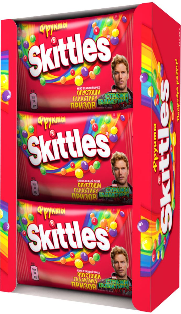 Skittles Фрукты драже в сахарной глазури, 12 пачек по 38 г0120710 Skittles Фрукты драже в сахарной глазури, 12 пачек по 38 г0120710Жевательные конфеты Skittles Фрукты c разноцветной глазурью предлагают радугу фруктовых вкусов в каждой упаковке! Конфеты с ароматами лимона, лайма, апельсина, клубники и черной смородины: заразитесь радугой, попробуйте радугу!Уважаемые клиенты! Обращаем ваше внимание, что полный перечень состава продукта представлен на дополнительном изображении.