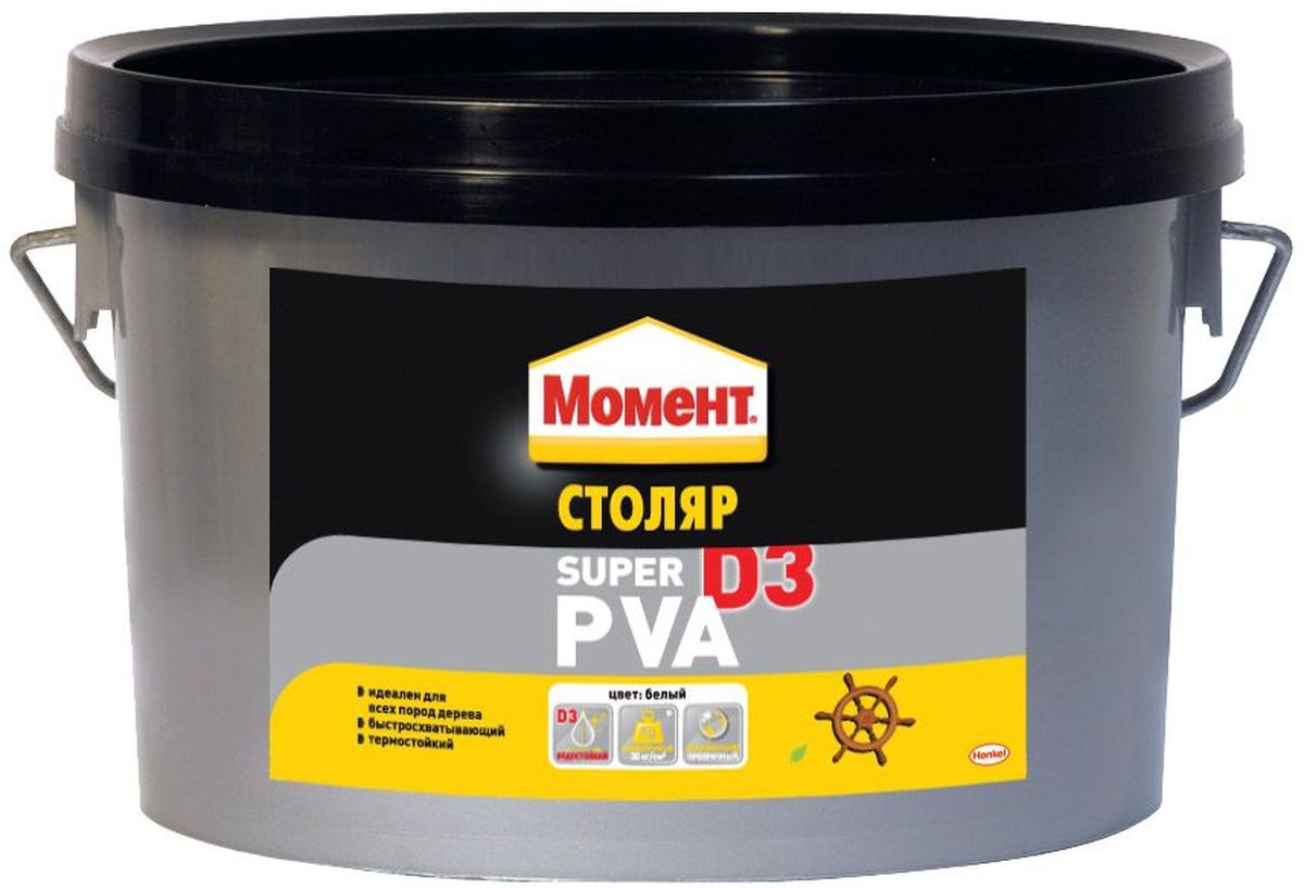Клей Момент Супер ПВА D3, 2 кг98299571 Клей Момент Супер ПВА D3, 2 кг98299571Клей Момент Супер ПВА D3 предназначен для всех пород дерева, ДСП, ДВП, МДФ, фанеры, шпона, облицовочных материалов. Рекомендуется к применению при изготовлении окон и дверей, мебели для кухни или ванной, для монтажного склеивания деревянных изделий и деталей, подверженных влиянию влажной среды. Обеспечивает надежный прозрачный клеевой шов.