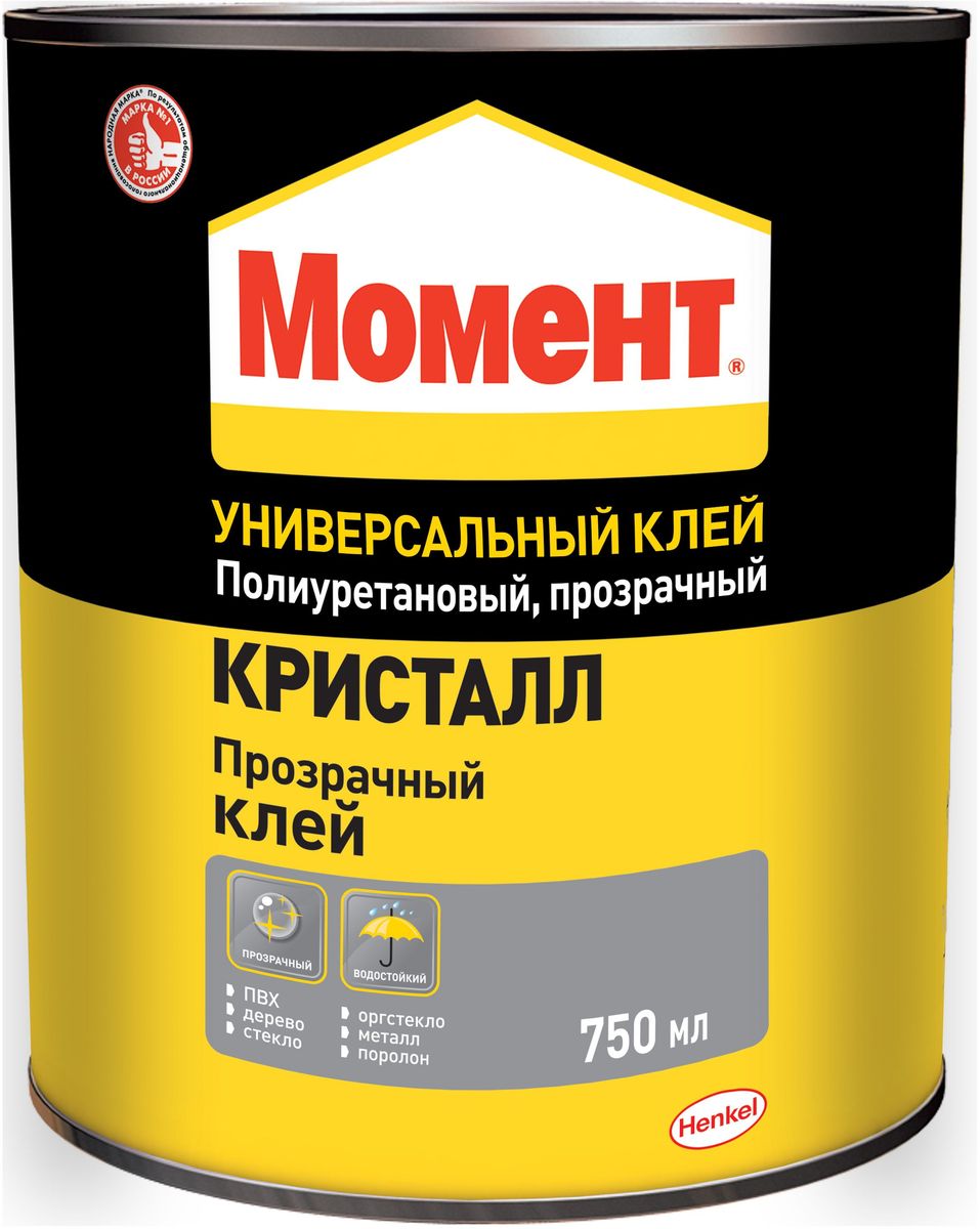 Клей Момент Кристалл, 750 мл106-026 Клей Момент Кристалл, 750 мл106-026Надежный клей Момент Кристалл предназначен для склеивания мягкого и жесткого поливинилхлорида, полистирола, оргстекла и других пластиков. В различных сочетаниях склеивает дерево, металл, резину, бумагу, картон, кожу, ткань, пробку, поролон, фарфор, керамику, стекло, кроме посуды, контактирующей с пищей.