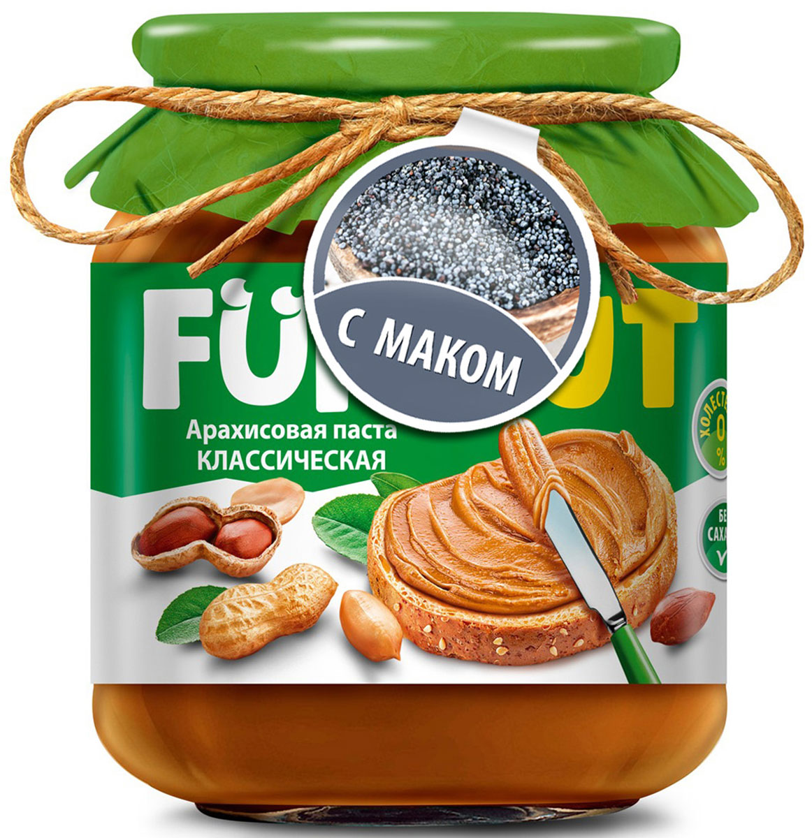 Funnat Арахисовая паста классическая с добавлением мака, 340 г0120710 Funnat Арахисовая паста классическая с добавлением мака, 340 г0120710Арахисовая паста Funnat давно и широко распространена в США и вВеликобритании. Эта ореховая паста приготовлена из поджаренного арахиса, нежной текстуры. Благодаря содержанию легкоусвояемых белков и жиров арахисовая паста может конкурировать по питательности с продуктами животного происхождения. Она сытная и полезная, и в то же время препятствует перееданию.