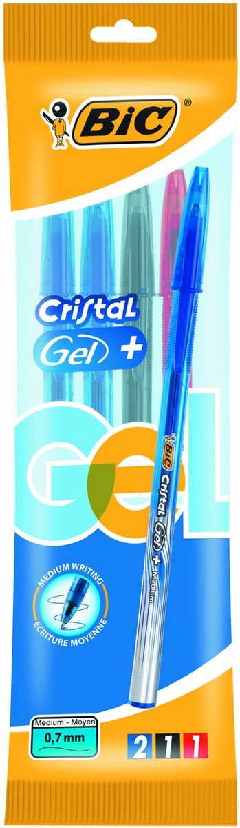 Bic Набор гелевых ручек Cristal Gel 4 шт72523WD Bic Набор гелевых ручек Cristal Gel 4 шт72523WDНабор гелевых ручек Bic Cristal Gel с тремя цветами: синий, черный и красный - это удобный вариант для любителей тонкого письма гелевыми ручками. Яркие цвета, видимый уровень чернил. Гелевая ручка с тонким пишущим узлом. Пишущий узел диаметром 0,5 мм. позволяет чертить красивые тонкие линии. Набор гелевых ручек Bic Cristal Gel обеспечит вам мягкое письмо. Дизайн с эффектом металлик, а также удобная область грипа для более комфортного письма. Подходит для официальных бланков ЕГЭ, ГИА и т.д.