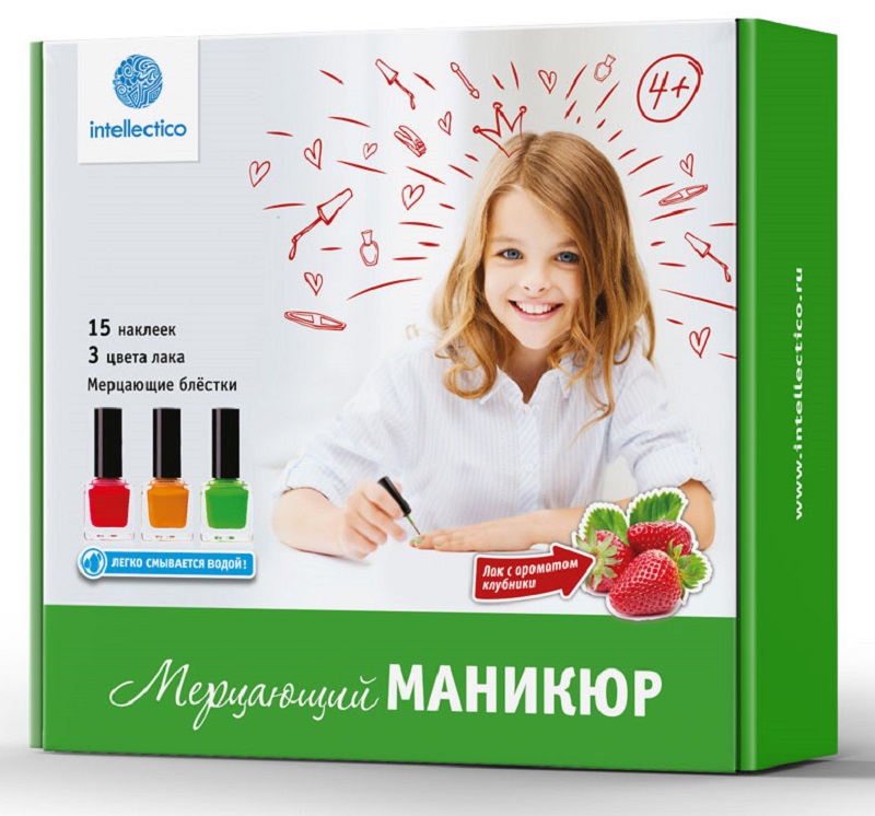 Intellectico Мерцающий маникюр15032030 Intellectico Мерцающий маникюр15032030Малый набор Мерцающий маникюр приведет в восторг любую девочку, следующую современным модным тенденциям. Благодаря набору Мерцающий маникюр девочка сможет сделать маникюр, который будет красиво переливаться и блестеть как при солнечном свете, так и при искусственному освещении в помещении. Такой маникюр непременно принесет восторженные взгляды и комплименты от окружающих!