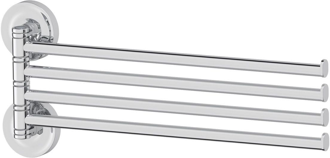 Держатель полотенец Ellux Elegance, поворотный, четверной, 37 см, цвет: хром. ELE 0187017 Держатель полотенец Ellux Elegance, поворотный, четверной, 37 см, цвет: хром. ELE 0187017Аксессуары торговой марки Ellux производятся на заводе ELLUX Gluck s.r.o., имеющем 20-летний опыт работы. Предприятие расположено в Злинском крае, исторически знаменитом своим промышленным потенциалом. Компоненты из всемирно известного богемского хрусталя выгодно дополняют серии аксессуаров. Широкий ассортимент, разнообразие форм, высочайшее качество исполнения и техническое?совершенство продукции отвечают самым высоким требованиям. Продукция завода Ellux представлена на российском рынке уже более 10 лет и за это время успела завоевать заслуженную популярность у покупателей, отдающих предпочтение дорогой и качественной продукции.100% made in Czech Republic Весь цикл производства изделий осуществляется на территории Чешской республики.Высококачественная латунь — дорогостоящий многокомпонентный медный сплав с основным легирующим элементом – цинком. Обладает высокой прочностью и коррозионной стойкостью. Считается лучшим материалом для изготовления аксессуаров, смесителей и другого сантехнического оборудования.Гарантия 15 лет. Длительный срок службы подтверждается 15-ти летней гарантией производителя при условии правильной эксплуатации.Проверенное временем качество продукции завода ELLUX Gluck s.r.o. позволяет производителю гарантировать длительный срок ее эксплуатации. Надежное крепление аксессуаров к стене обусловлено использованием качественных и прочных материалов крепежных элементов и хорошо продуманной конструкцией, разработанной с учетом возможных нагрузок.Премиум качество. Находясь в более доступном ценовом сегменте, аксессуары торговой марки ELLUX обладают всеми качествами продукции PREMIUMПроизведено в Чехии. Завод ELLUX Gluck s.r.o. — единственный производитель аксессуаров на территории Чешской Республики.В производстве аксессуаров используется высокосортная латунь, которая является идеальным материалом для эксплуатации в условиях повышенной влажности. Технически совершенные конструкции аксессуаров имеют надежное скрытое крепление к стене. Трудоемкая ручная полировка изделий до зеркального блеска и строгое соблюдение технологического цикла при гальванизации хромом обеспечивают идеально гладкую поверхность и высокую устойчивость покрытия.Сделано из латуни. Латунь, используемая в производстве аксессуаров, обладает высокой прочностью и коррозионной стойкостью, и считается лучшим материалом для изготовления аксессуаров.Сертификат экономической палаты Чешской Республики подтверждает, что весь цикл производства изделий осуществляется на территории ЧехииПроизведено в Чехии на заводе ELLUX Gluck s.r.o., который специализируется на производстве зеркал и аксессуаров для ванной комнаты.Ручная полировка позволяет добиваться превосходного результата обработки в труднодоступных местах аксессуара, в результате обеспечивая идеальную хромированную поверхность.Хром - очень прочный, износостойкий металл, обладающий корозийной стойкостьюДизайн и конструкция предмета продумана так, что все крепежные элементы не видны при его использовании