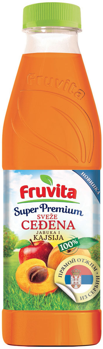 Fruvita Superpremium Из яблок и абрикосов фруктовый сок прямого отжима, 750 мл8606107032580 Fruvita Superpremium Из яблок и абрикосов фруктовый сок прямого отжима, 750 мл8606107032580Сок фруктовый прямого отжима из яблок и абрикоса Fruvita – 100% сок высшего качества! Fruvita – это один из самых современных отечественных заводов по переработке фруктов и производству фруктовых соков. Соки производятся в цехе Колари методом холодной экстракции. Сок производится без добавления сахара, консервантов, красителей, ароматизаторов, воды.