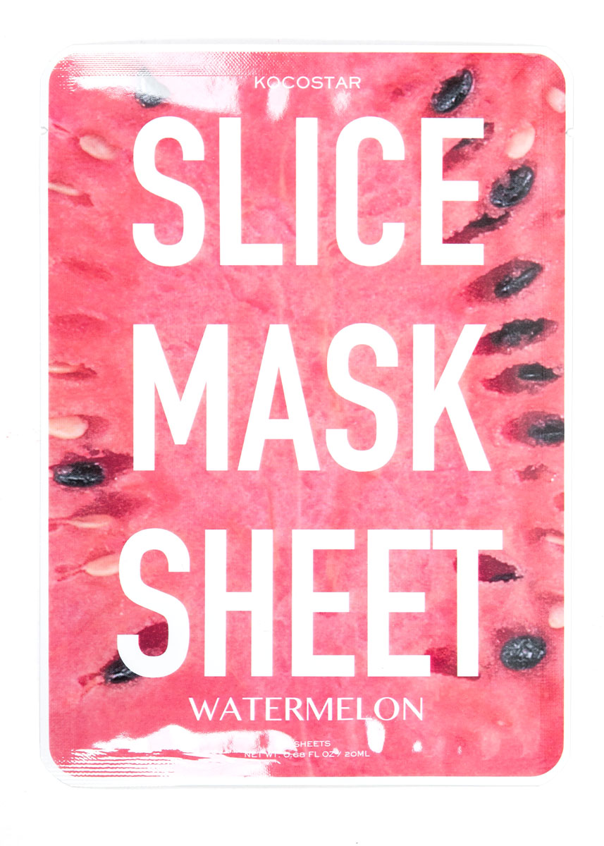 Kocostar Маска-слайс для лица Арбуз, 20 мл / Slice Mask Sheet (Watermelon)40103 Kocostar Маска-слайс для лица Арбуз, 20 мл / Slice Mask Sheet (Watermelon)40103Экстракт любимого фрукта в уникальной увлажняющей маске для лица в виде сочных ломтиков. Летнее удовольствие круглый год! Высокое содержания магния способствует активной регенерации клеток, кальций - очищает поры и снимает раздражение, витамин С разглаживает кожу и сужает поры. Экстракт арбуза обеспечивает UV-защиту и активную регенерацию и омоложение кожи. Гиалуроновая кислота в составе маски-слайс обеспечивают глубокое увлажнение и активизирует защитные свойства кожи. Экстракт плодов Асаи, известных своими антиоксидантными свойствами, препятствует процессу раннего старения.